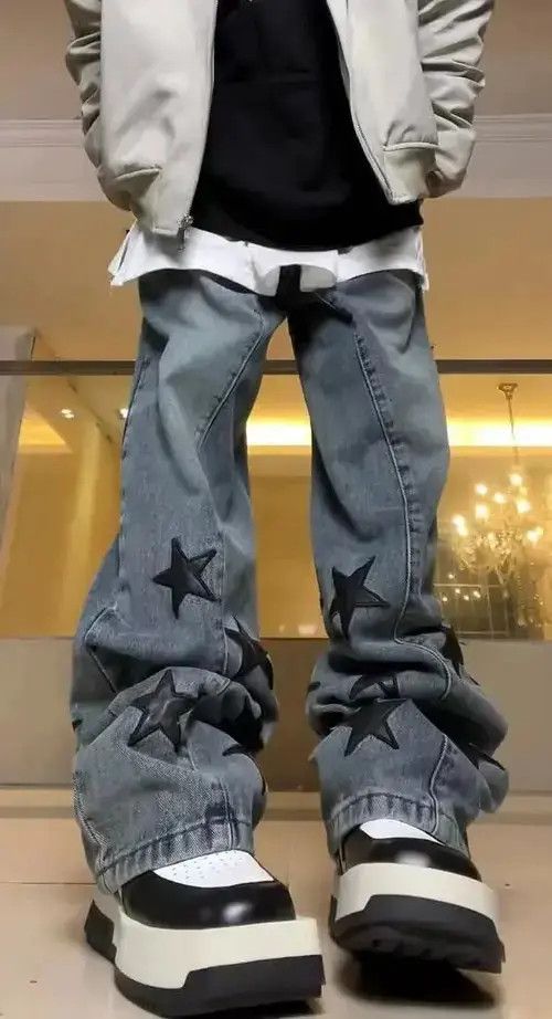 Japanese Brand × Jean Retro hip-hop five-pointed star patch design wide-leg jeans Size US 32 / EU 48 - 3 Thumbnail