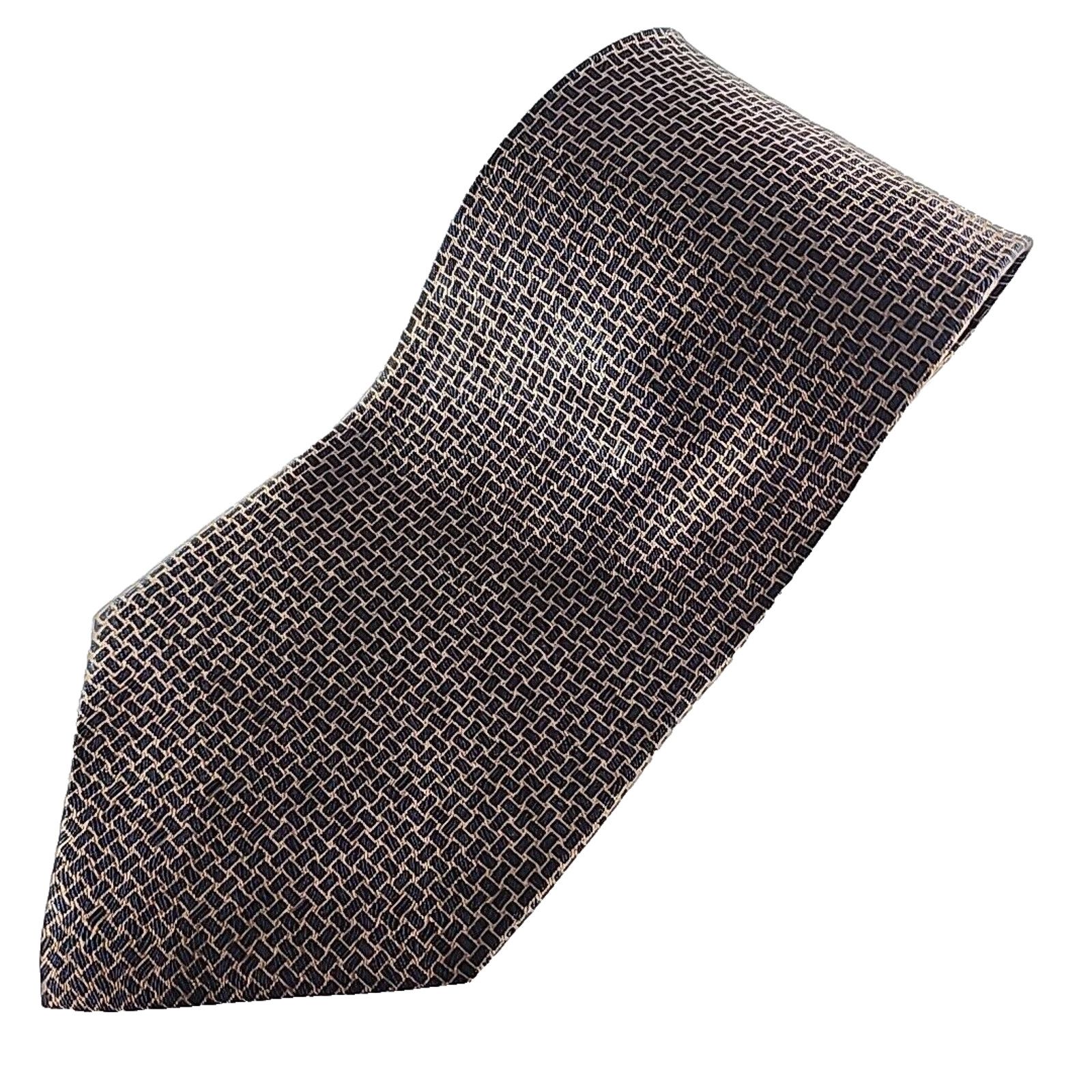 The Unbranded Brand Tongue Tied Gold & Black Patterned Silk Necktie - Like New Size ONE SIZE - 1 Thumbnail