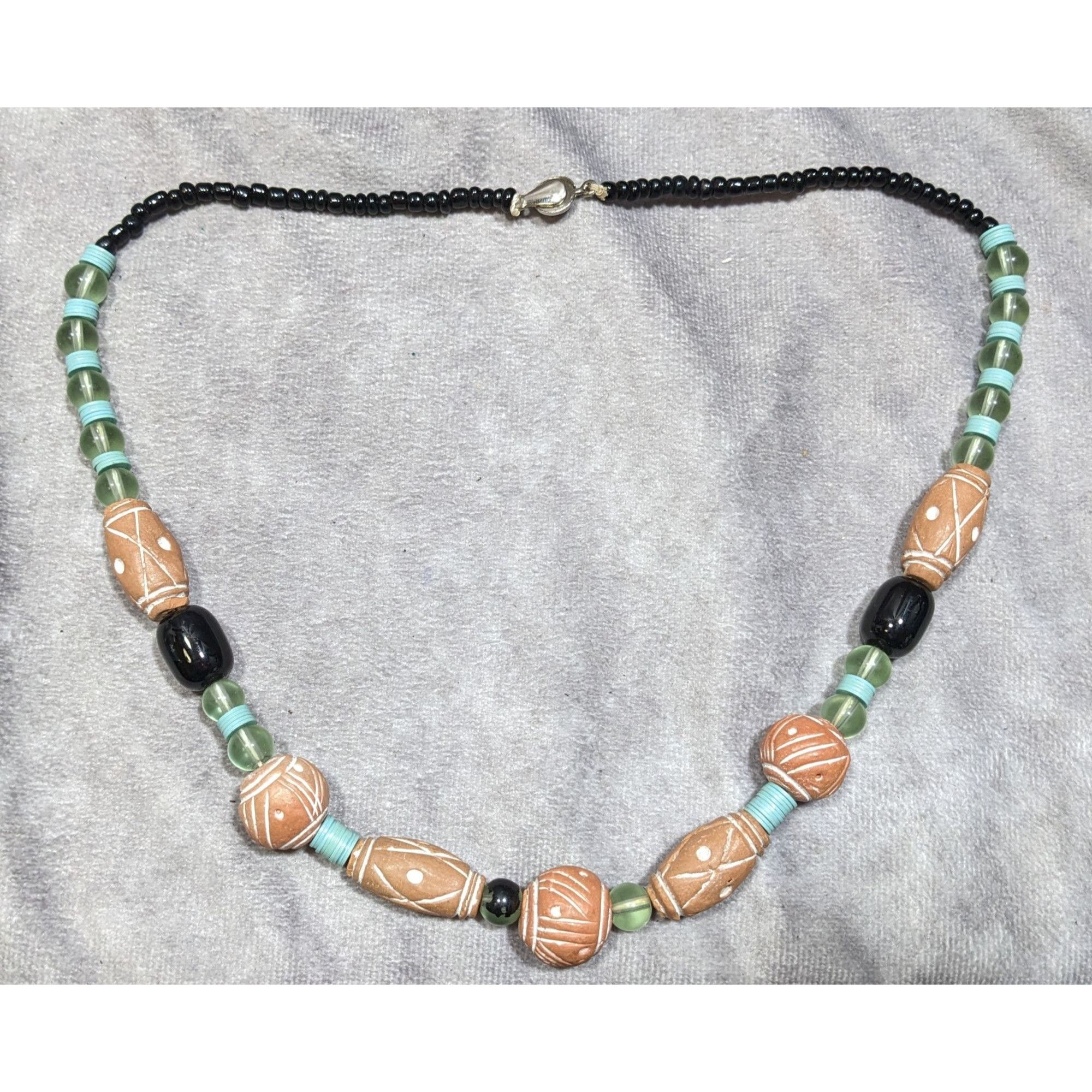 Other Vintage Handmade Rustic Clay And Glass Beaded Necklace Size ONE SIZE - 6 Thumbnail