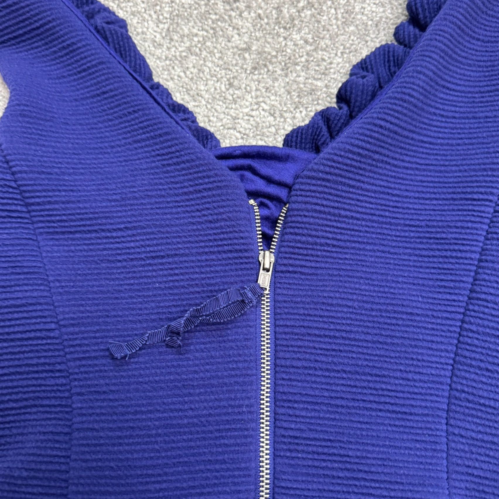 Anthropologie Maeve Anthropologie V-Neck Mini Sheath Dress Womens XS Blue Ruffle Hem Sleeveless Knit Polyester Spandex Casual Workwear Solid Short Dress Size XS / US 0-2 / IT 36-38 - 4 Thumbnail