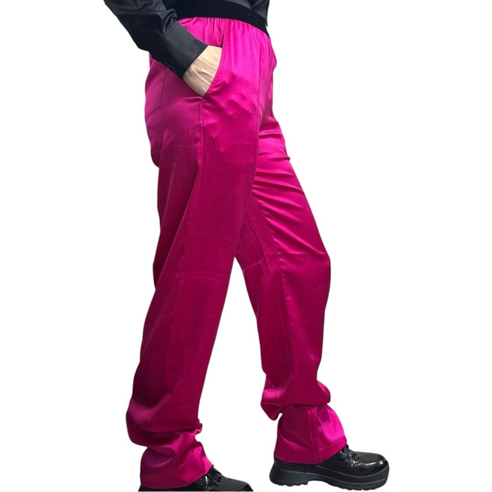 Tom Ford Hot Pink Silk Satin Logo Track Pants XS Barbie Pyjamas Auth Size 24" / US 00 / IT 34 - 6 Thumbnail