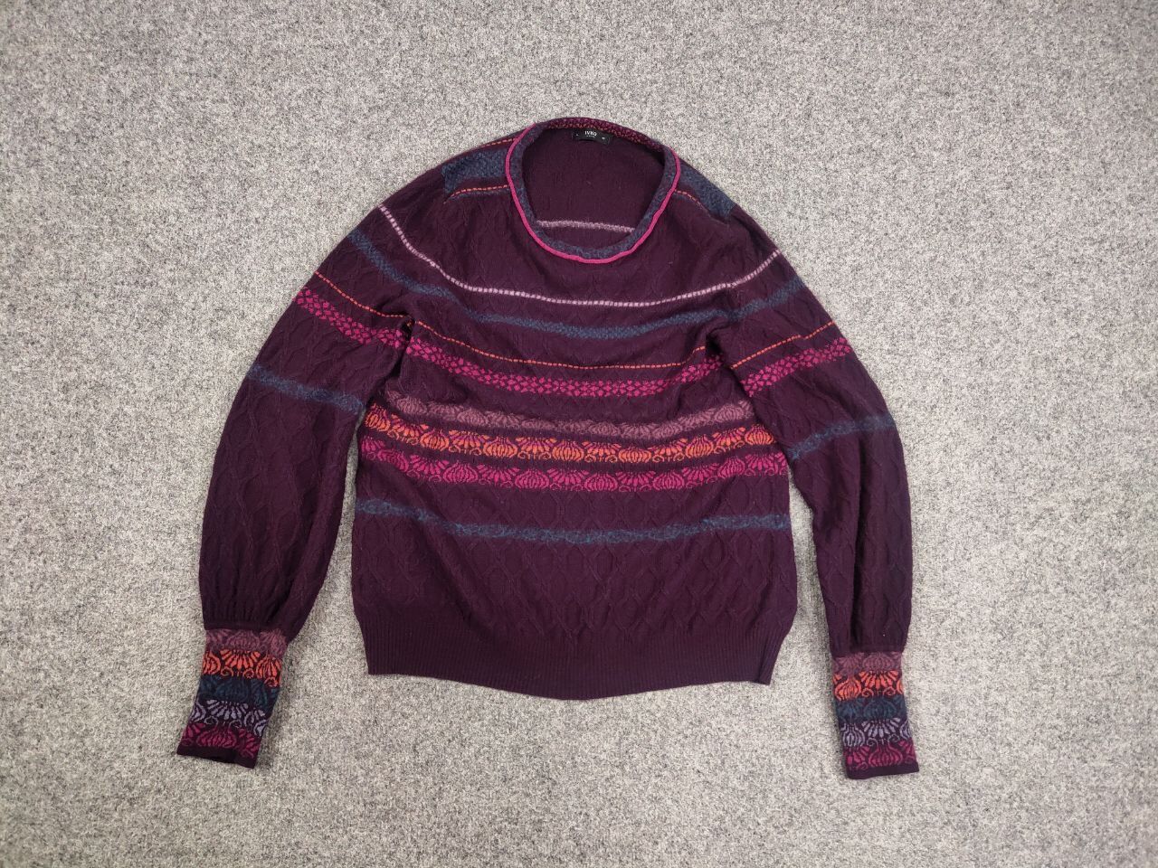 Japanese Brand Ivko Structure pullover pattern Wool blackberry Sweater Size L / US 10 / IT 46 - 12 Thumbnail