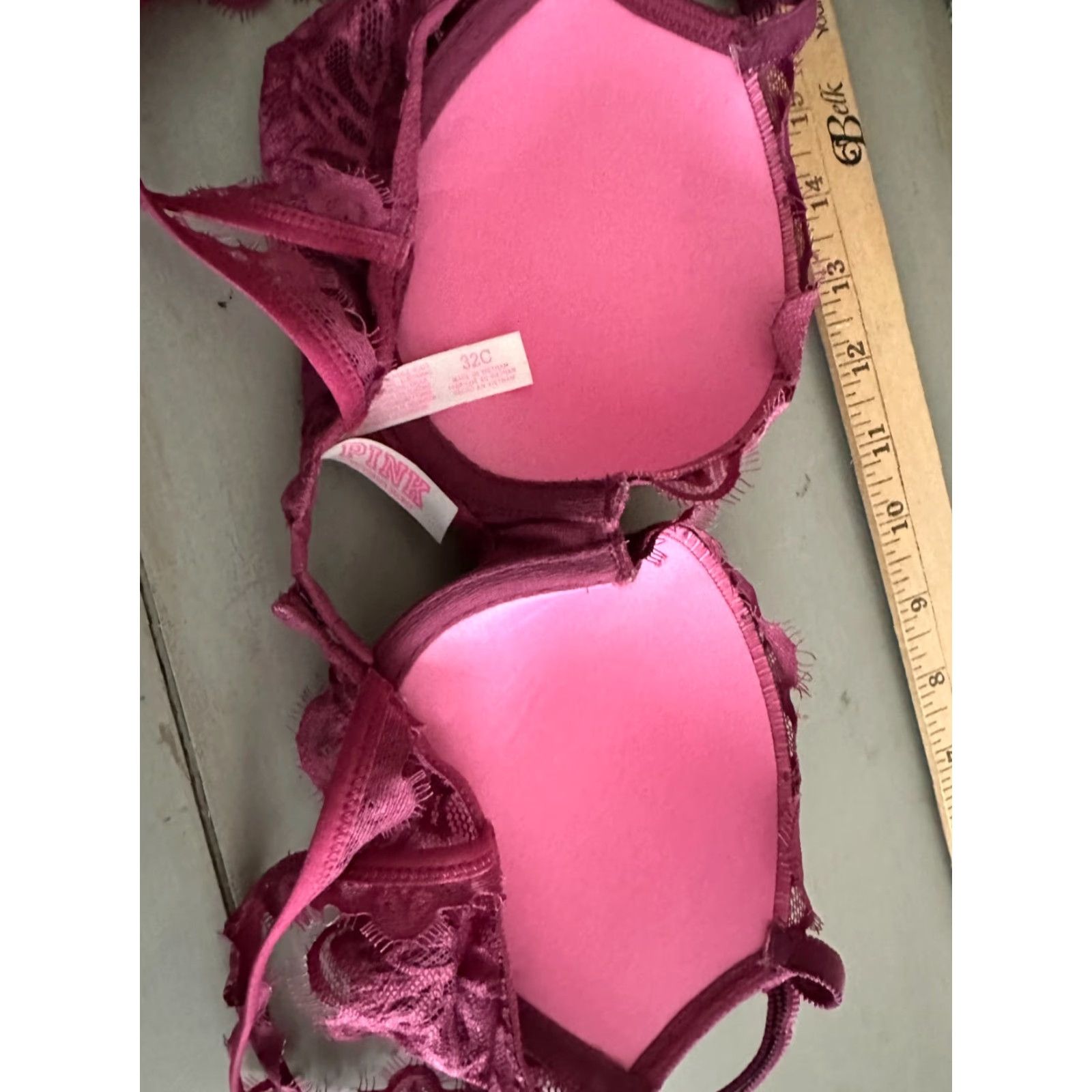 Victoria's Secret VINTAGE? Date Night Victoria's Secret Very Sexy Push Up Bra 32C Women Underwire Padded Racerback Burgundy Red Floral XS? Size ONE SIZE - 3 Thumbnail