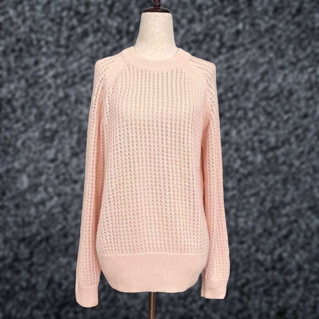 Varley Sweater Pink Knit Raglan Open-Knit Crew Neck 100% Cotton Size M Women Preppy 90s Bohemian Beach Pullover Vintage No