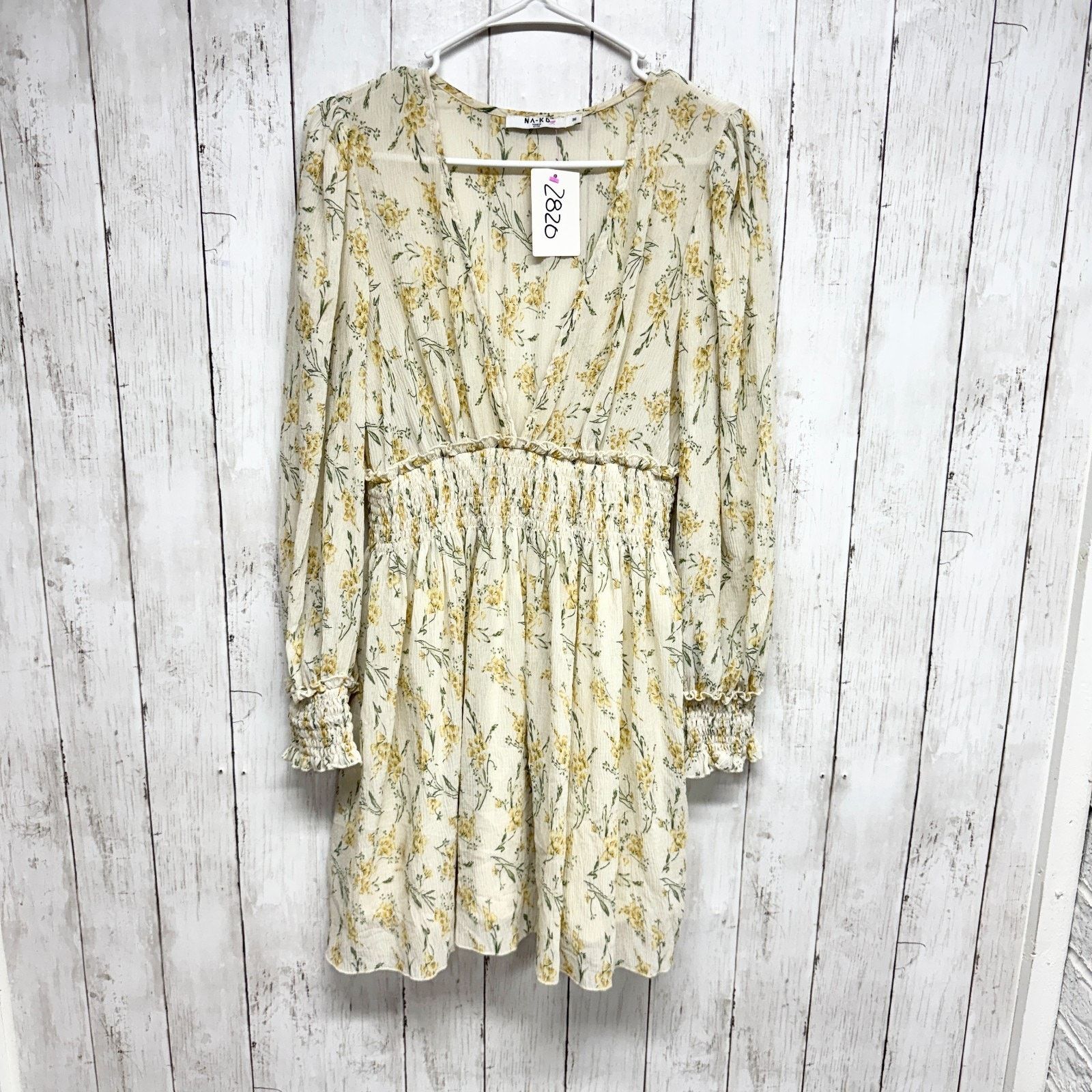 Other NA-KD Dress Sz 36 V-Neck Overlap Balloon Sleeve Smocked Mini Size L / US 10 / IT 46 - 1 Thumbnail