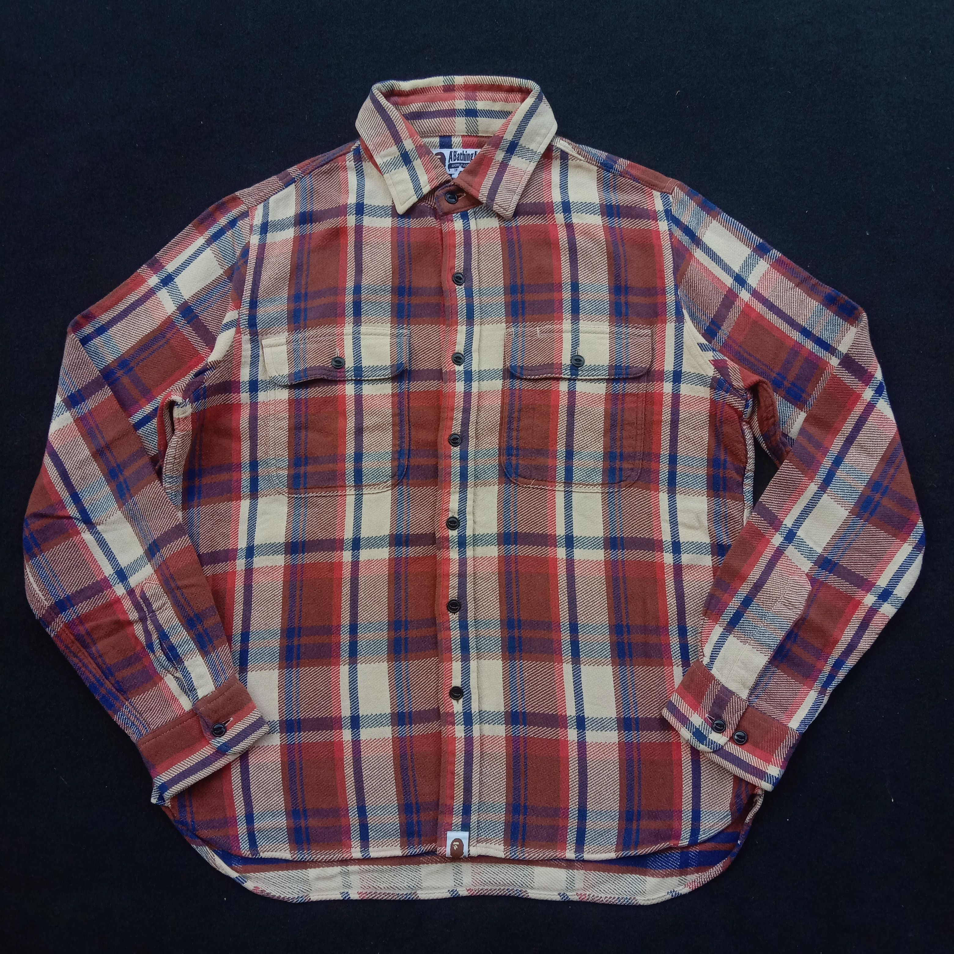 image of Bape Check Mountain Shirt (2011) in Red, Men's (Size Large)