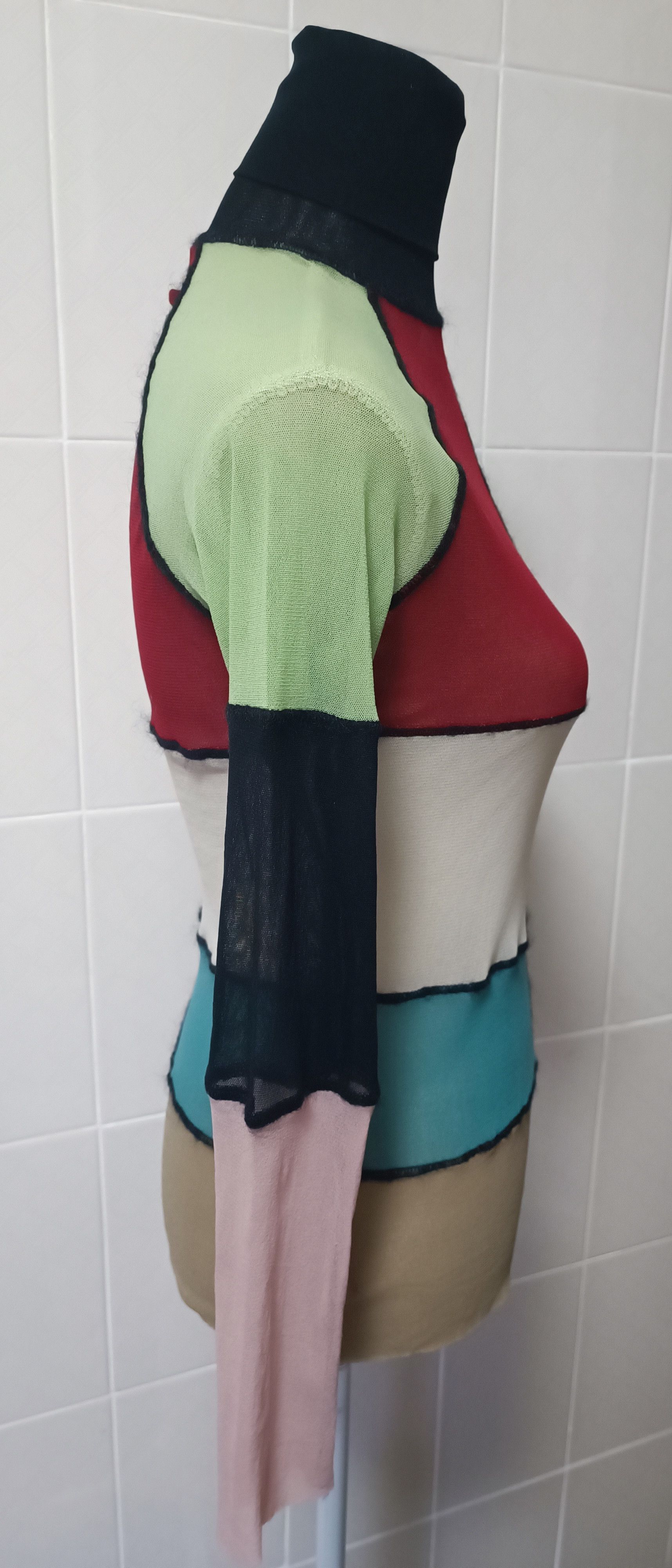Jean Paul Gaultier 90's - color block turtleneck mesh top Size L / US 10 / IT 46 - 20 Thumbnail