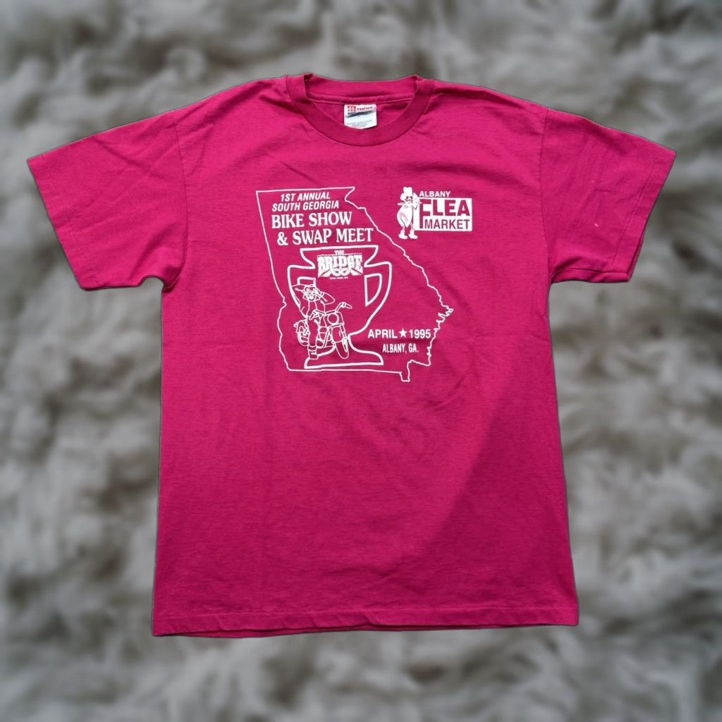 Harley Davidson VINTAGE Georgia Bike Show T Shirt Mens M Vtg 90s Albany Biker Harley Shirt Mens Pink Cotton Blend Crew Neck Short Sleeve Size US M / EU 48-50 / 2 - 1 Thumbnail