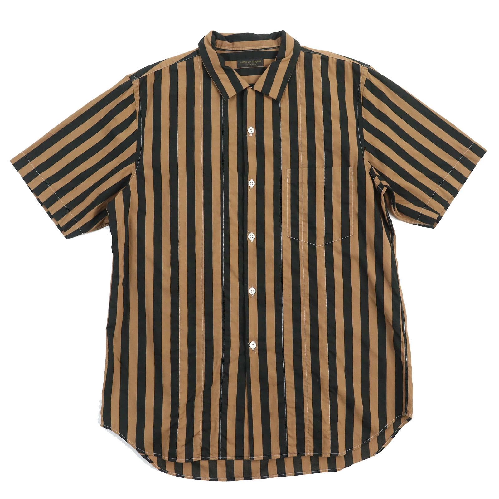 Comme des Garcons Homme Plus Shirt Cotton Short Sleeve Button Up Stripes Brown Black Size US M / EU 48-50 / 2 - 1 Thumbnail