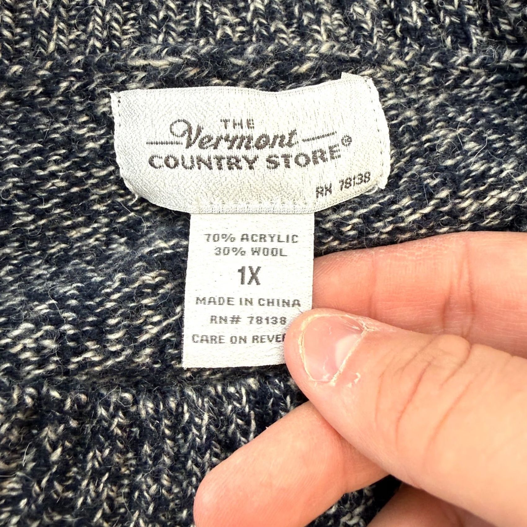 Vintage The Vermont Country Store Sweater Womens 1X Navy Blue Marled Wool Blend Crewneck Pullover Knit Winter New England Size XL / US 12-14 / IT 48-50 - 3 Thumbnail