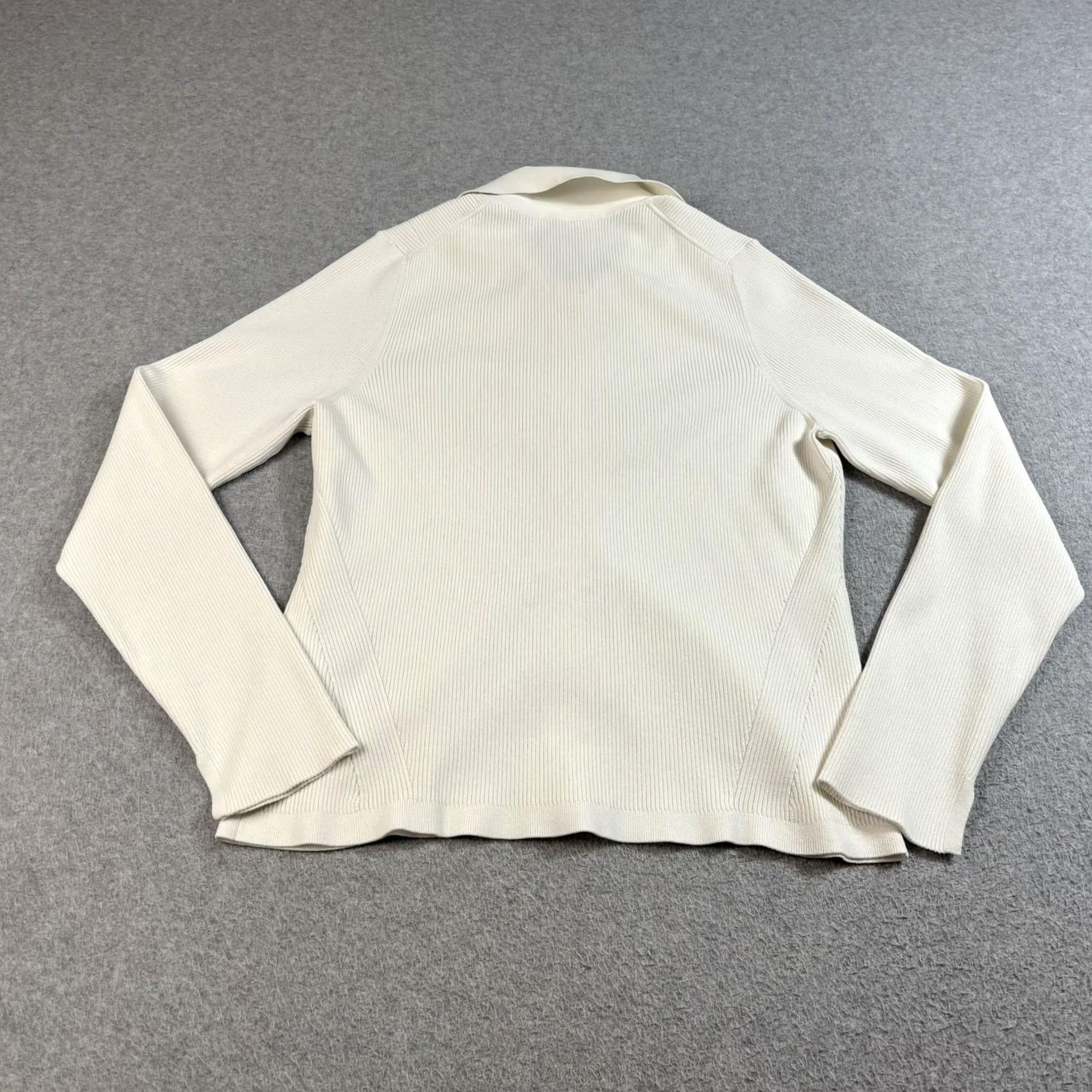 Veronica Beard Veronica Beard Shirt Womens XL Ivory Ribbed Button Front Collared Stretch Office Size XL / US 12-14 / IT 48-50 - 2 Thumbnail