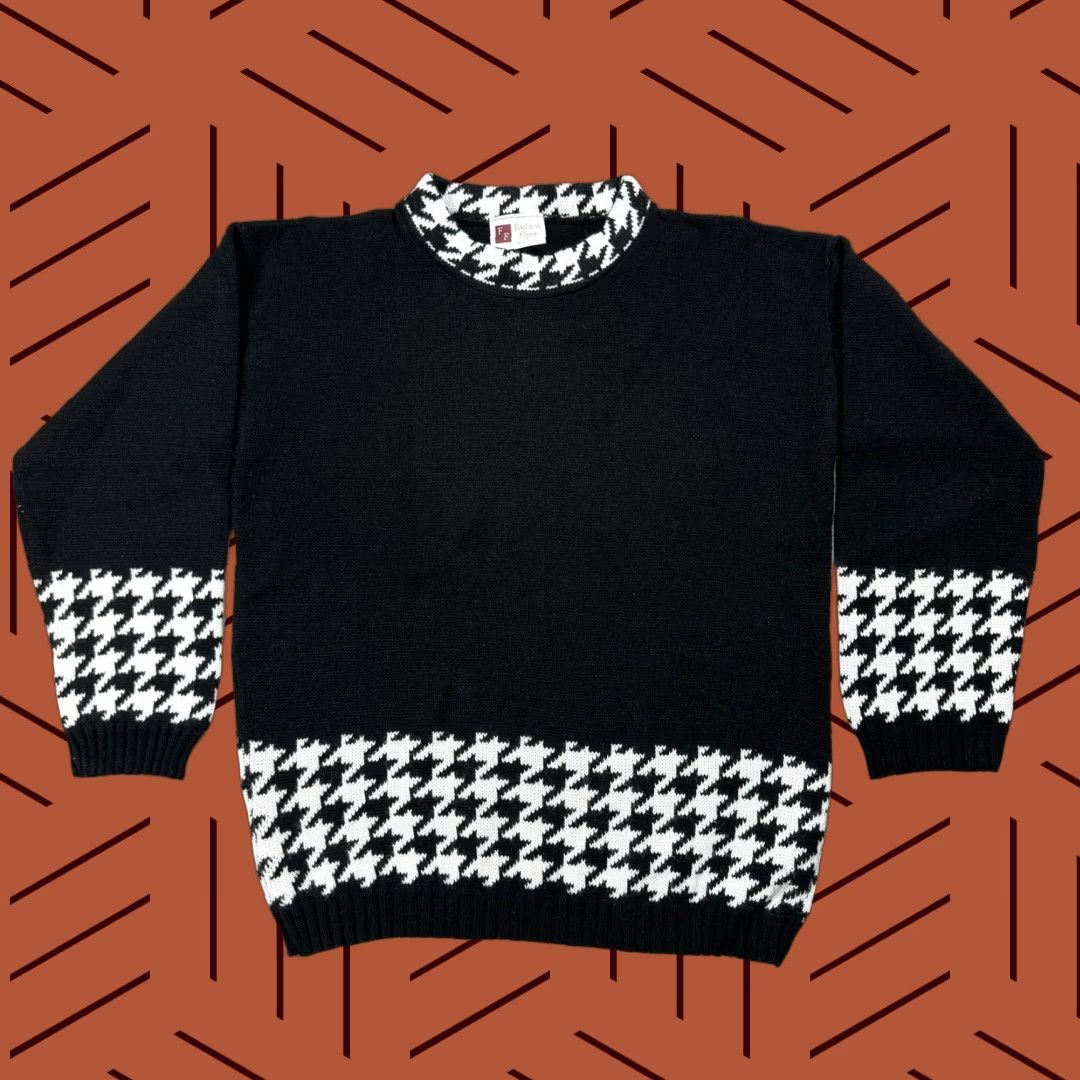 Vintage Vintage 90s FASHION FLYER Womens Houndstooth Knit Sweater Pullover L Black White Geometric Winter Size L / US 10 / IT 46 - 1 Thumbnail