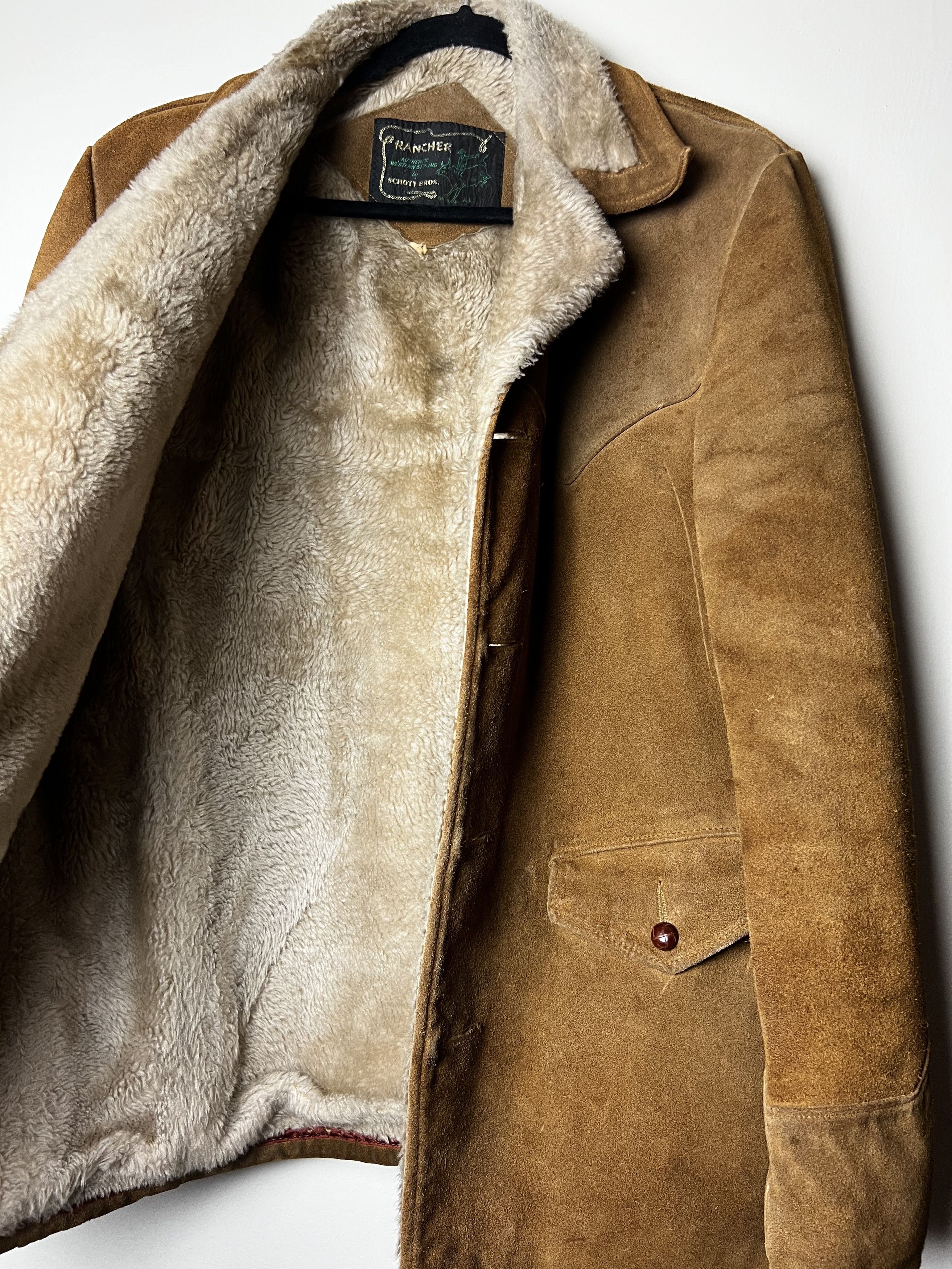 Vintage Vntg 60's Rancher Schott Bros. Brown Suede Sherpa Leather Size US S / EU 44-46 / 1 - 13 Thumbnail