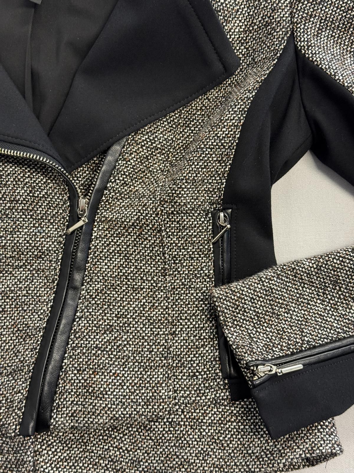 Black Noise White Rain White Black Womens Blazer - Tweed Zipper High Cut Blazer - 6 Size M / US 6-8 / IT 42-44 - 3 Thumbnail