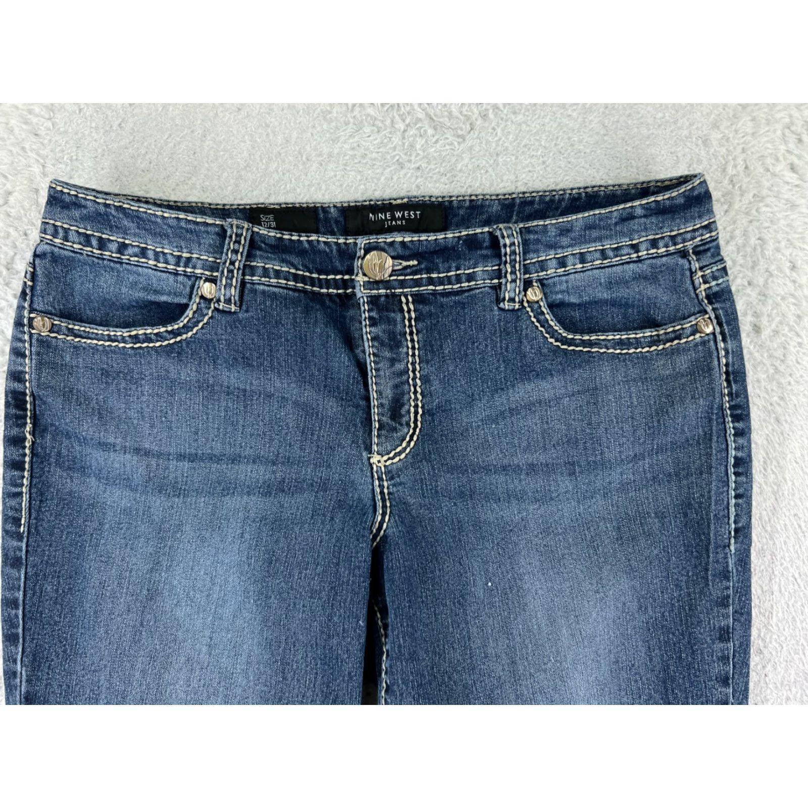 Nine West Nine West Jeans Womens 12 Blue Denim Ankle Embroidered Bling Cotton Blend Denim Pants Adult Regular Blue Women's Jeans 90s Designer Logo Size 34" / US 12 / IT 48 - 7 Thumbnail