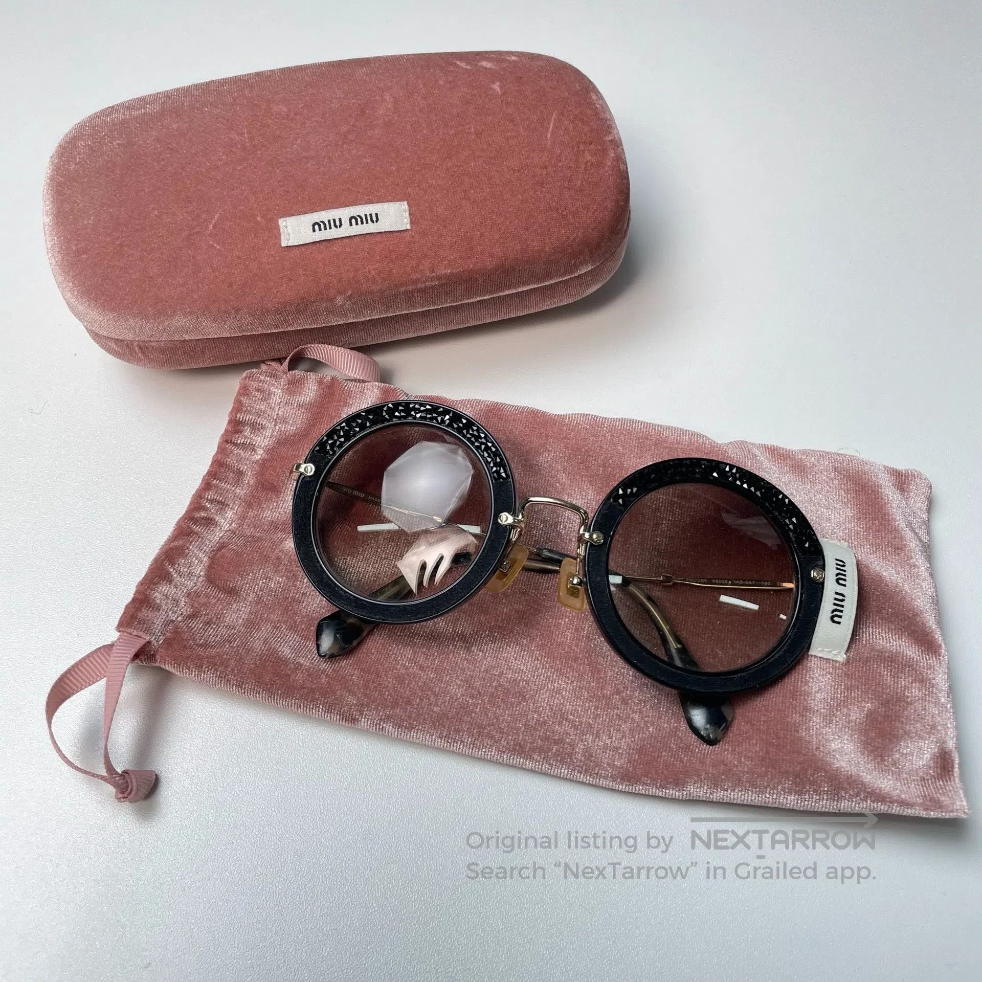 Miu Miu Miu Miu Crystal-studded genuine leather vintage round sung Size ONE SIZE - 4 Thumbnail