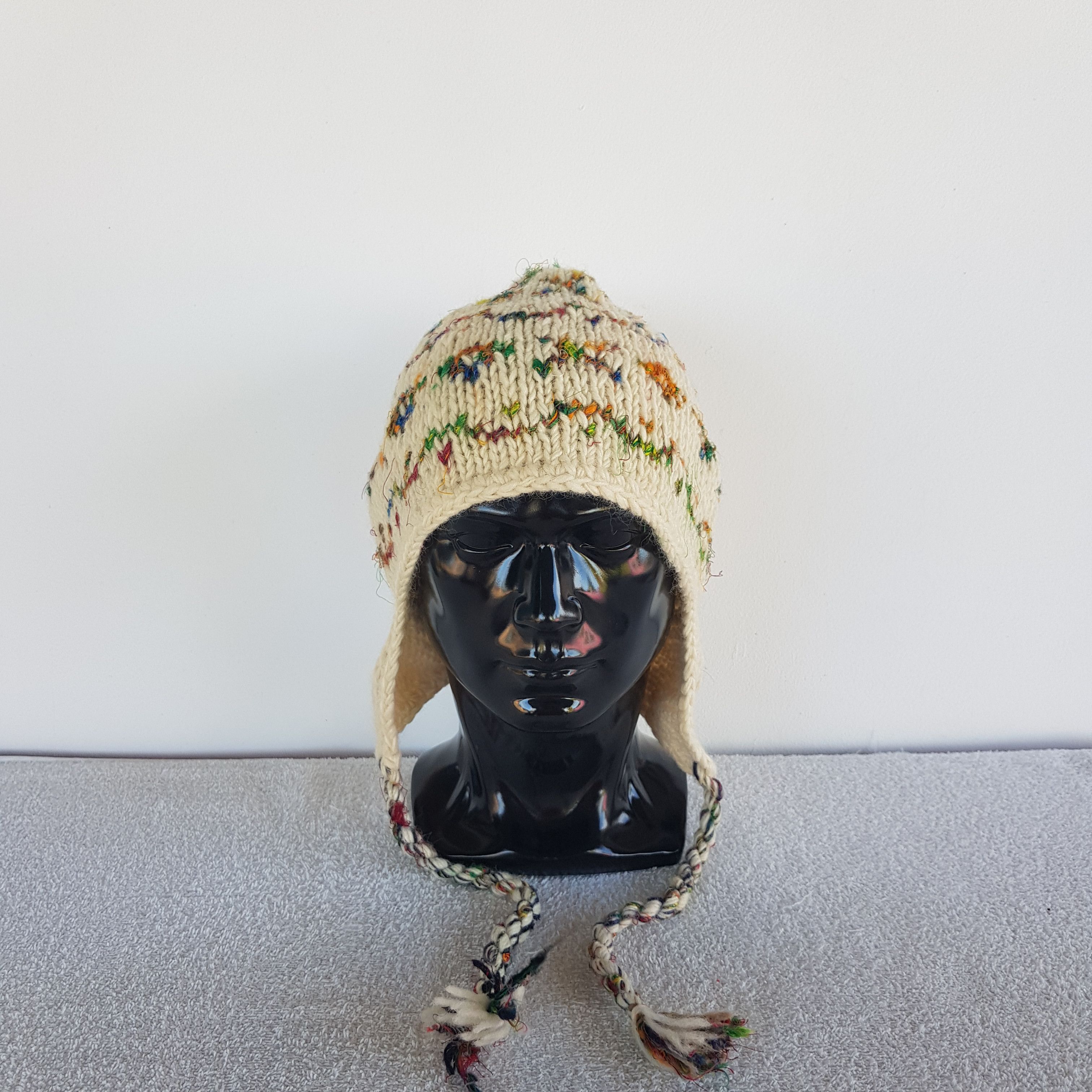 Aran Isles Knitwear Vintage Japanese Earflap Beanie Ribbed Knit Snow Caps Hats. Size ONE SIZE - 3 Thumbnail