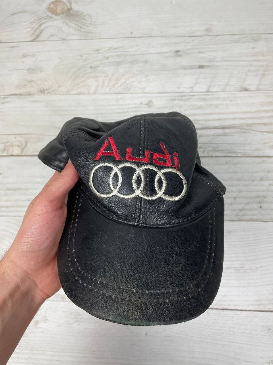Audi Vintage Racing Audi Leather Cap 90s Hat Big Logo Nascar Y2K Size ONE SIZE - 7 Thumbnail