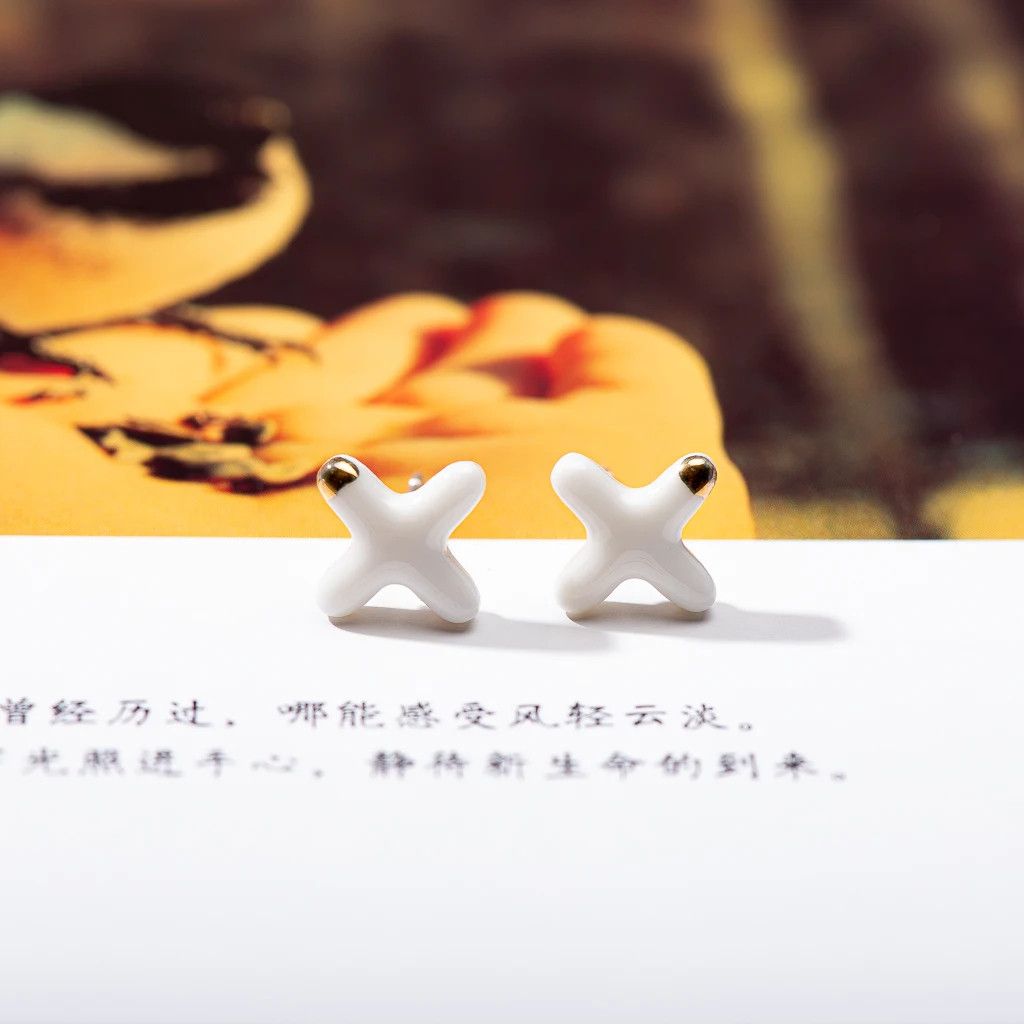 Jewelry X Shape Stud Earrings Ceramic Ear Gift For Her Size ONE SIZE - 3 Thumbnail
