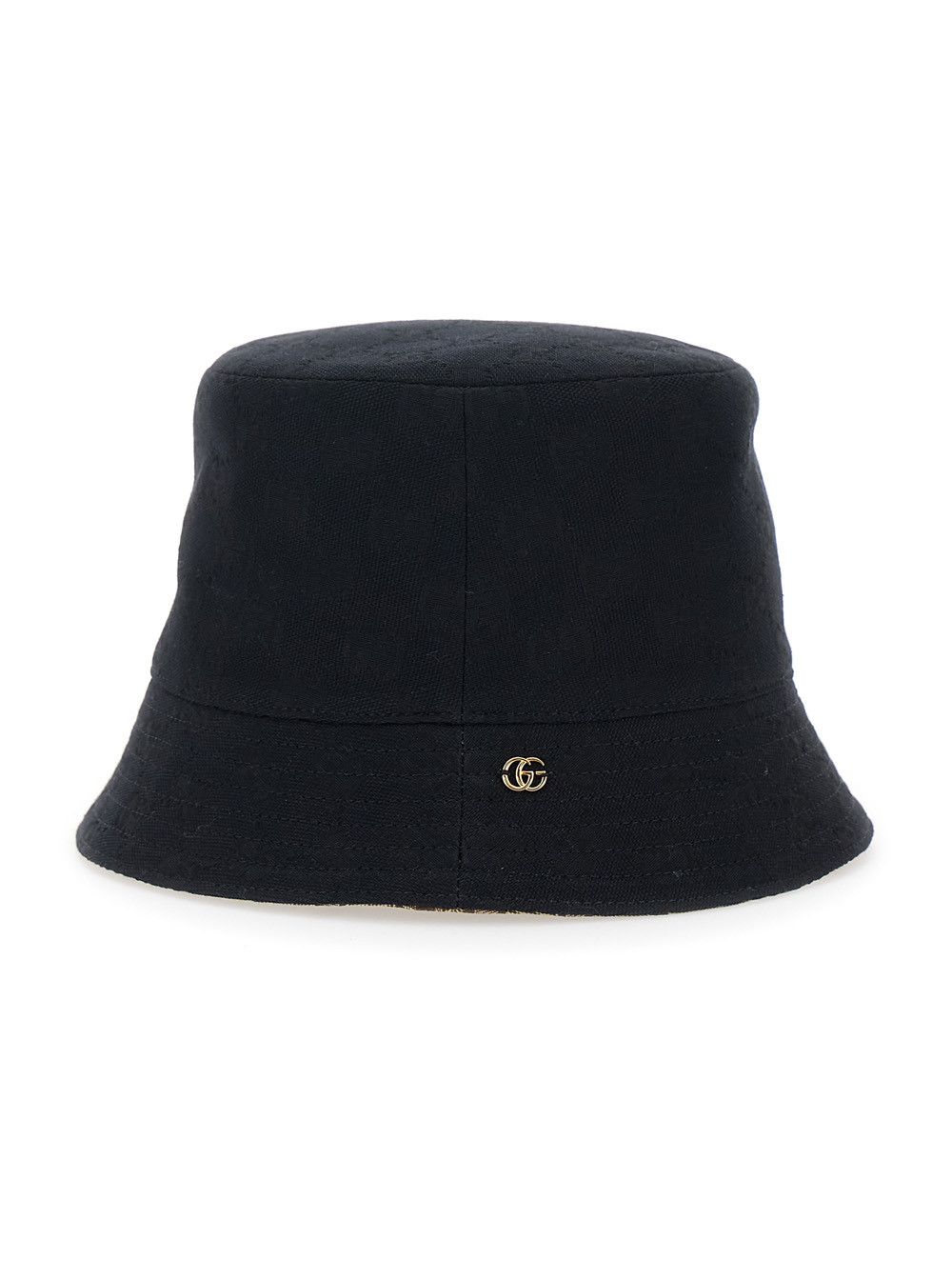Black Hat with GG Logo Plaque on the Front in Cotton Woman