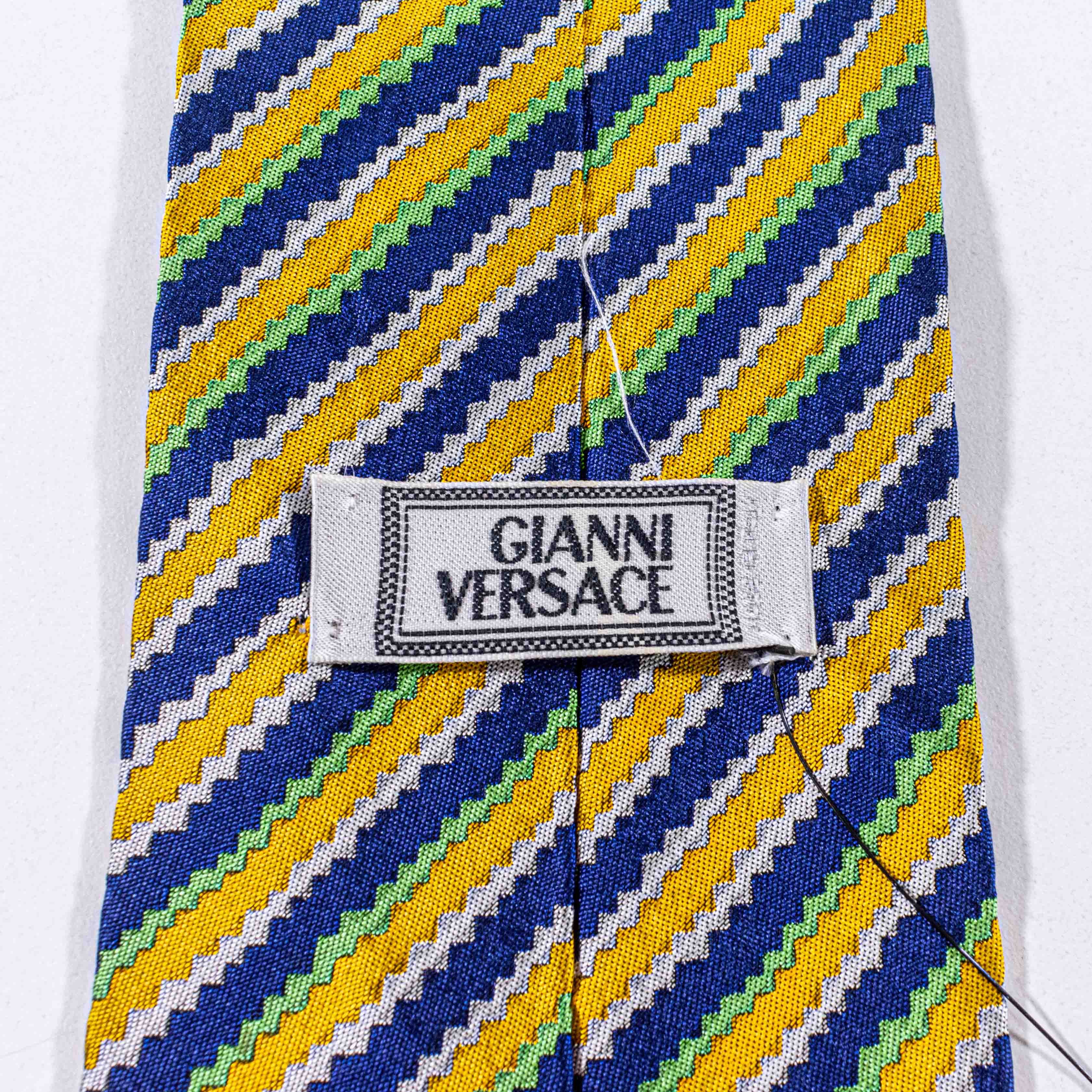 Versace Gianni Versace Tie Silk Striped Blue Gold 90s Italy Luxury Size ONE SIZE - 8 Thumbnail