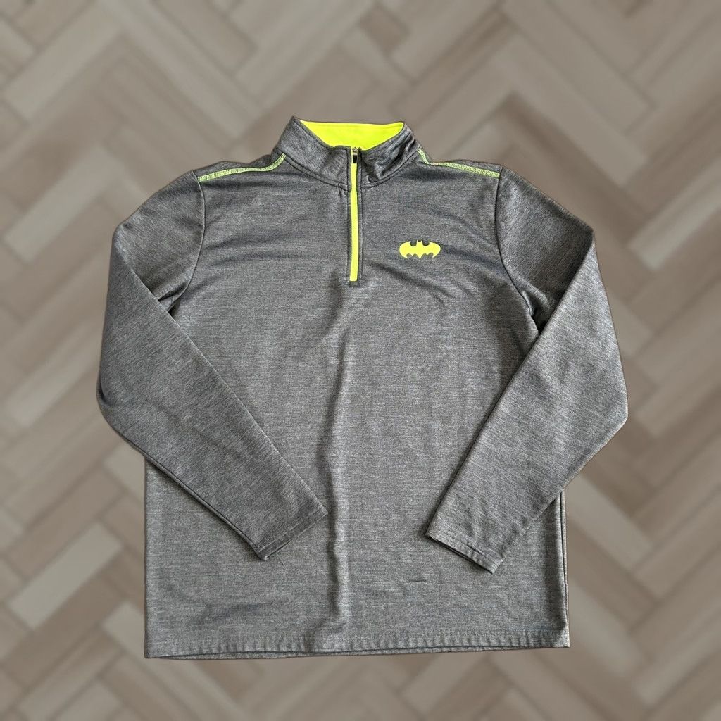 Logo 7 Batman Men’s Gray Neon Green 1/4 Zip Comic Logo Graphic size Large Shirt Mens Pullover Batman Logo 90s Comics Size US L / EU 52-54 / 3 - 1 Thumbnail