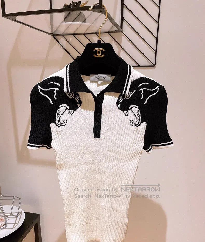 Valentino Valentino Black and white color-blocked leopard head knitt Size L / US 10 / IT 46 - 1 Thumbnail