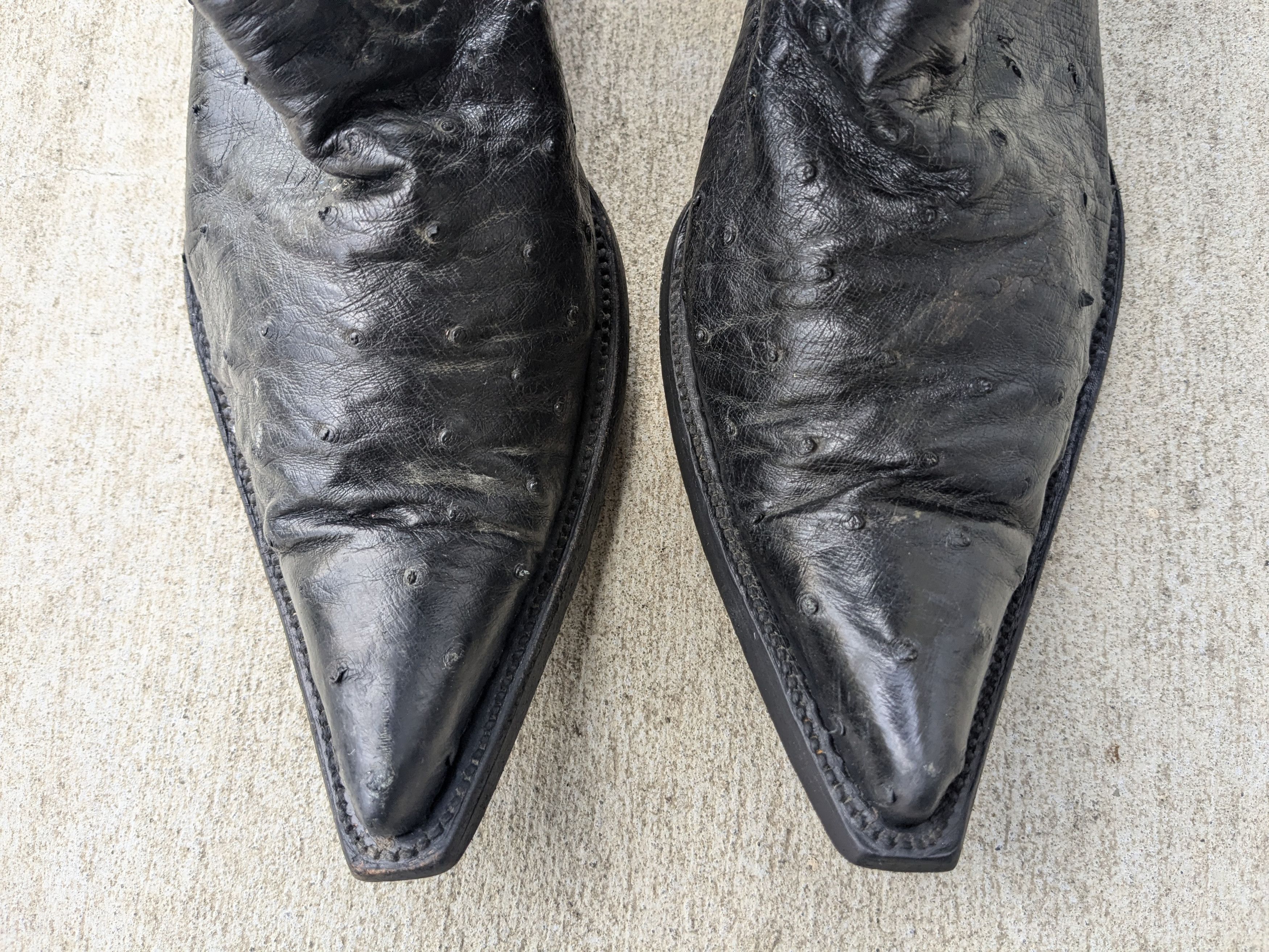 Genuine Leather Ostrich Cowboy Boots 9 Black Leather Mexico Botas Size US 9 / EU 42 - 3 Thumbnail
