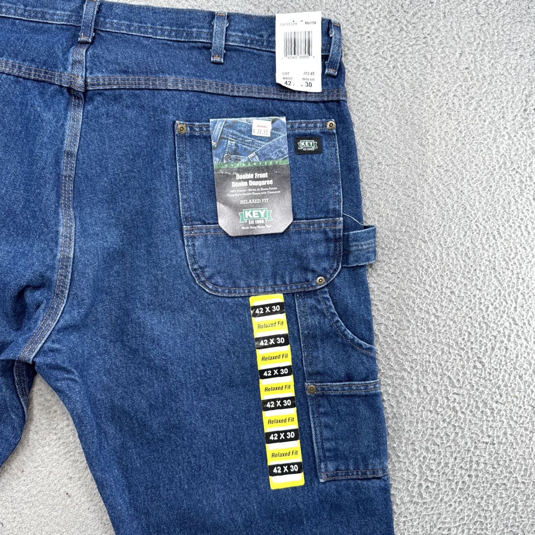 Vintage Key Jeans Relaxed Fit Double Front Carpenter Dungaree Denim 42x30 BLUE Mens 42 30 New Size US 42 / EU 58 - 2 Thumbnail