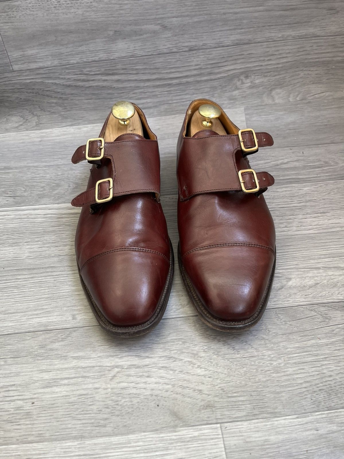 Tricker's Trickers double monk strap burgundy oxford leather shoes Size US 11.5 / EU 44-45 - 2 Thumbnail