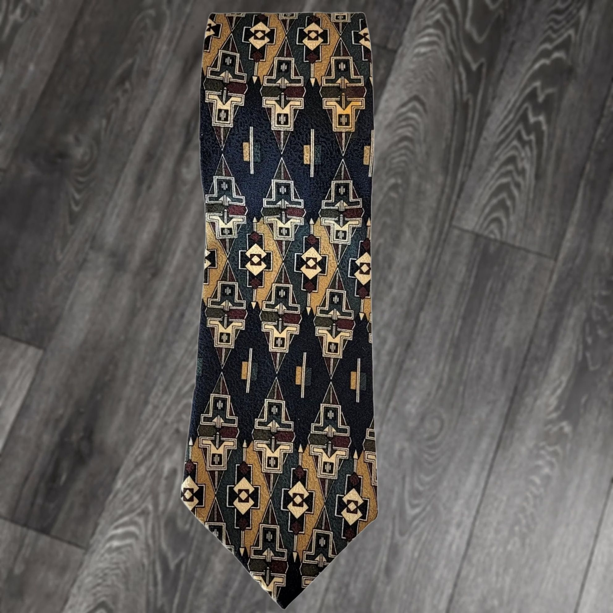 Vintage VINTAGE Arnold Palmer Silk Geometric Mens Necktie Tie 62 Inches Aztec Western Theme Blue Geometric Mens Tie Size ONE SIZE - 1 Thumbnail