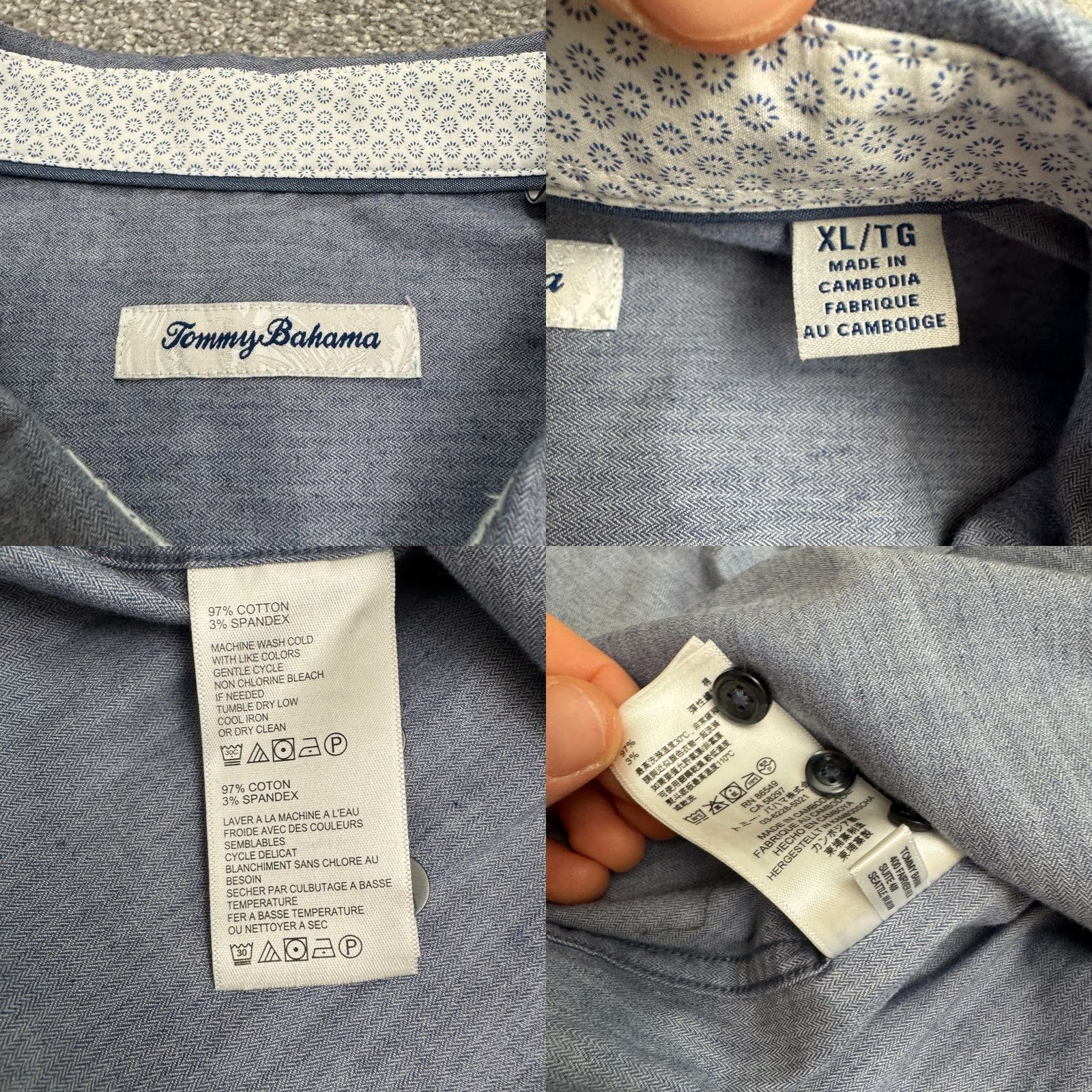 Tommy Bahama Tommy Bahama Button-Down Shirt Mens XL Blue Herringbone Cotton Classic Denim Size US XL / EU 56 / 4 - 8 Thumbnail