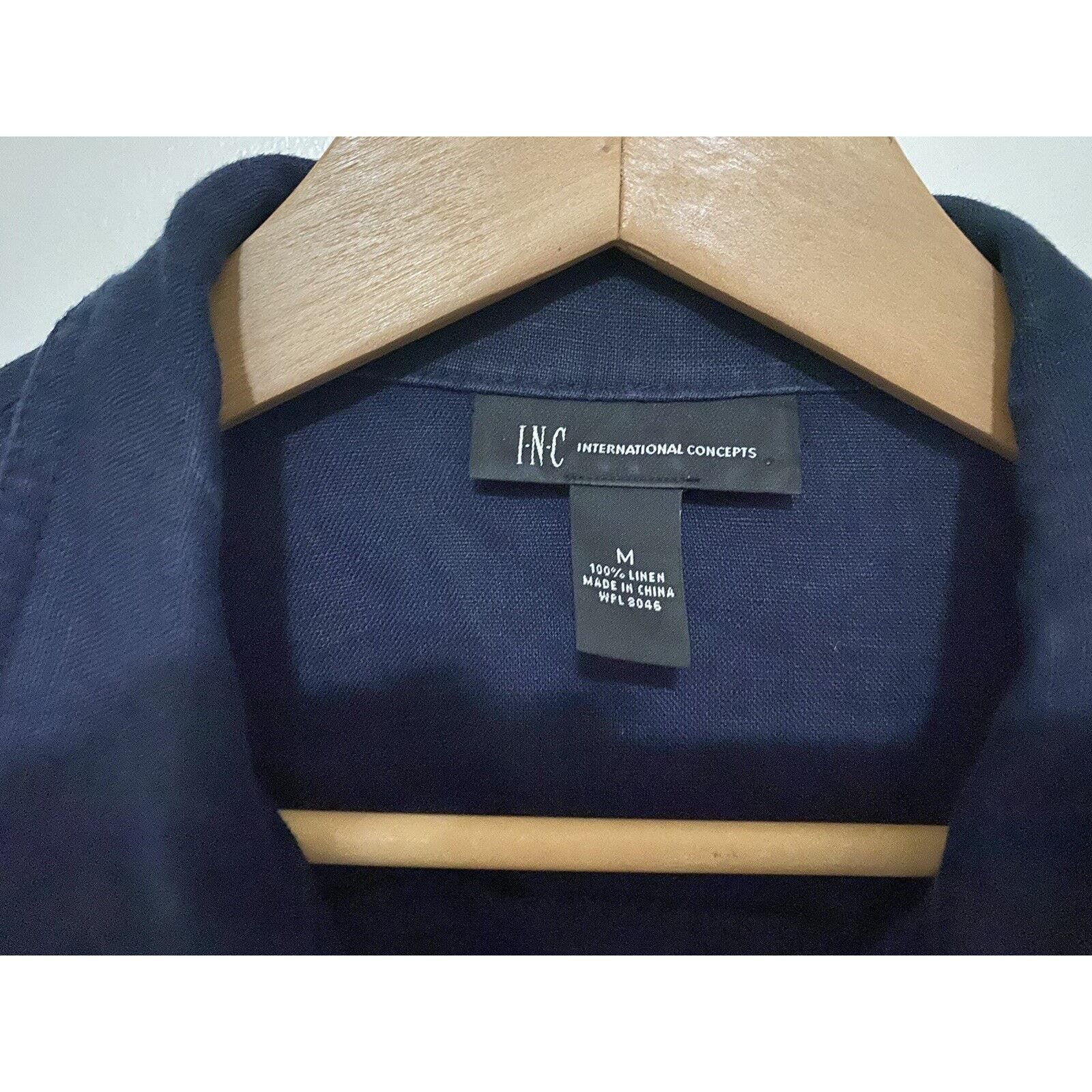 Inc INC Concepts Jacket Women Sz Med Button Up Coat Blue Linen Size M / US 6-8 / IT 42-44 - 3 Thumbnail