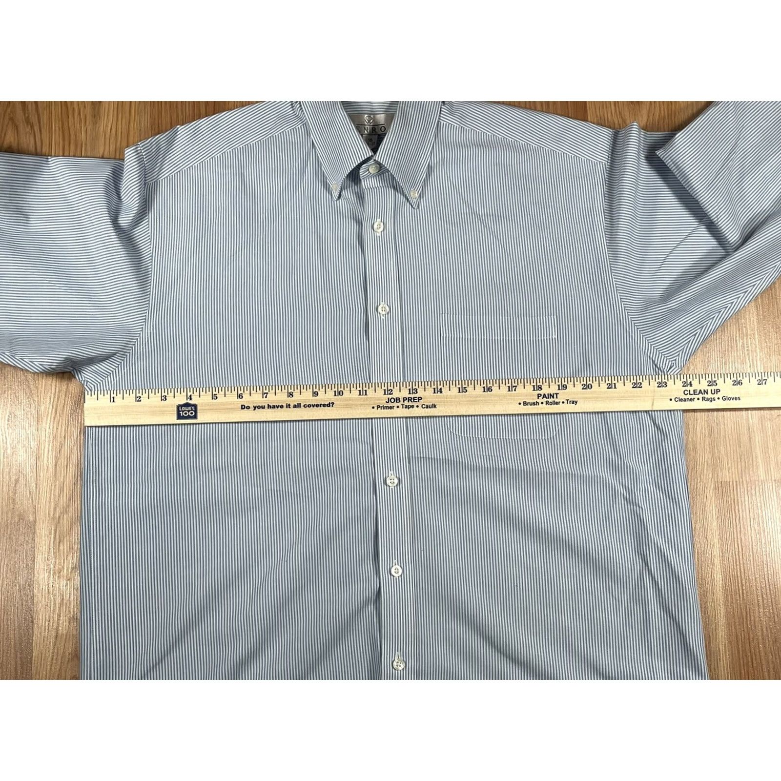 Enro ENRO Button-Down Dress Shirt Mens 16 34-35 Blue White Striped Long Sleeve Shirt Mens Colorful Multicolor Casual Workwear Size 42R - 5 Thumbnail