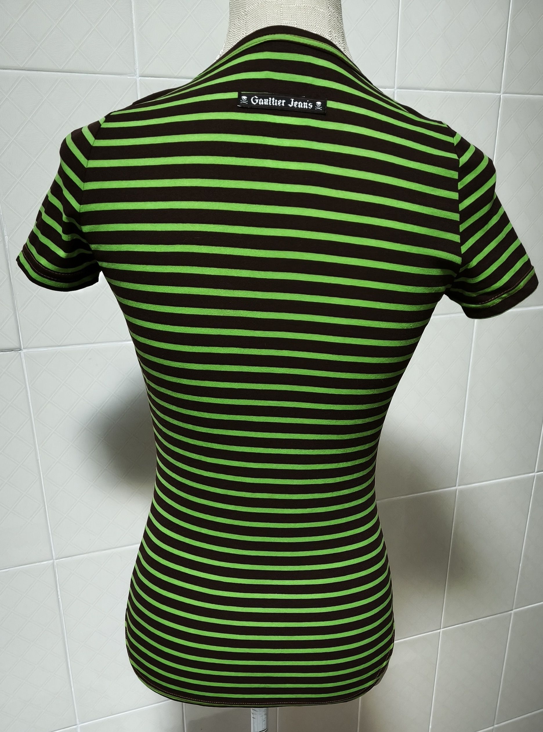 Jean Paul Gaultier Year: 1997 - Green and dark Brown stripes top Size S / US 4 / IT 40 - 10 Thumbnail