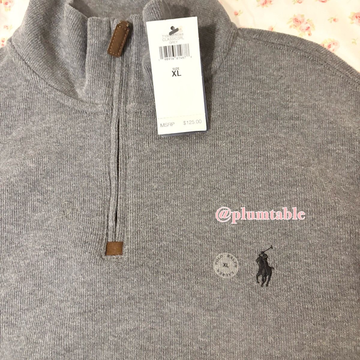 Polo Ralph Lauren 🎀༉‧₊˚. NWT Men's Grey Ralph Lauren Quarter Zip Size US XL / EU 56 / 4 - 2 Thumbnail