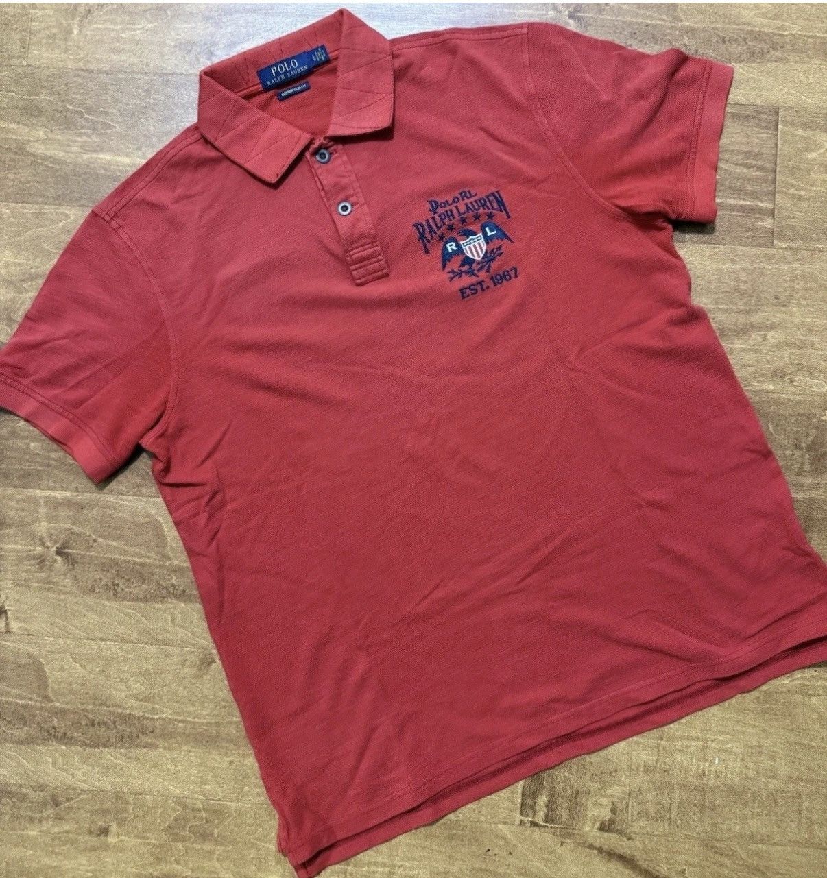 Polo Ralph Lauren custom slim fit Eagle USA Flag Rugby Polo