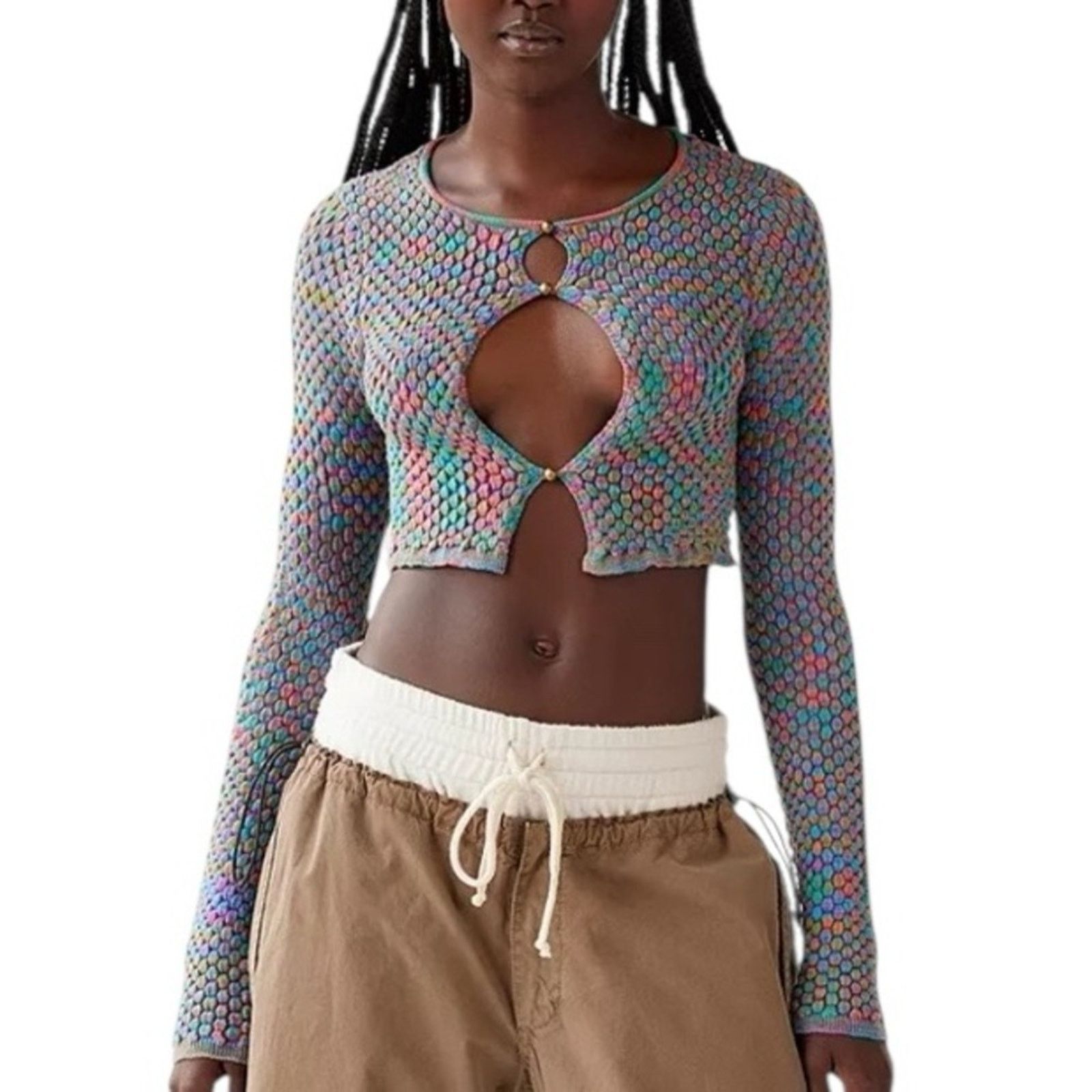 Urban Outfitters Urban Outfitters Piper Keyhole Textured Knit Crop Top Medium Size M / US 6-8 / IT 42-44 - 1 Thumbnail