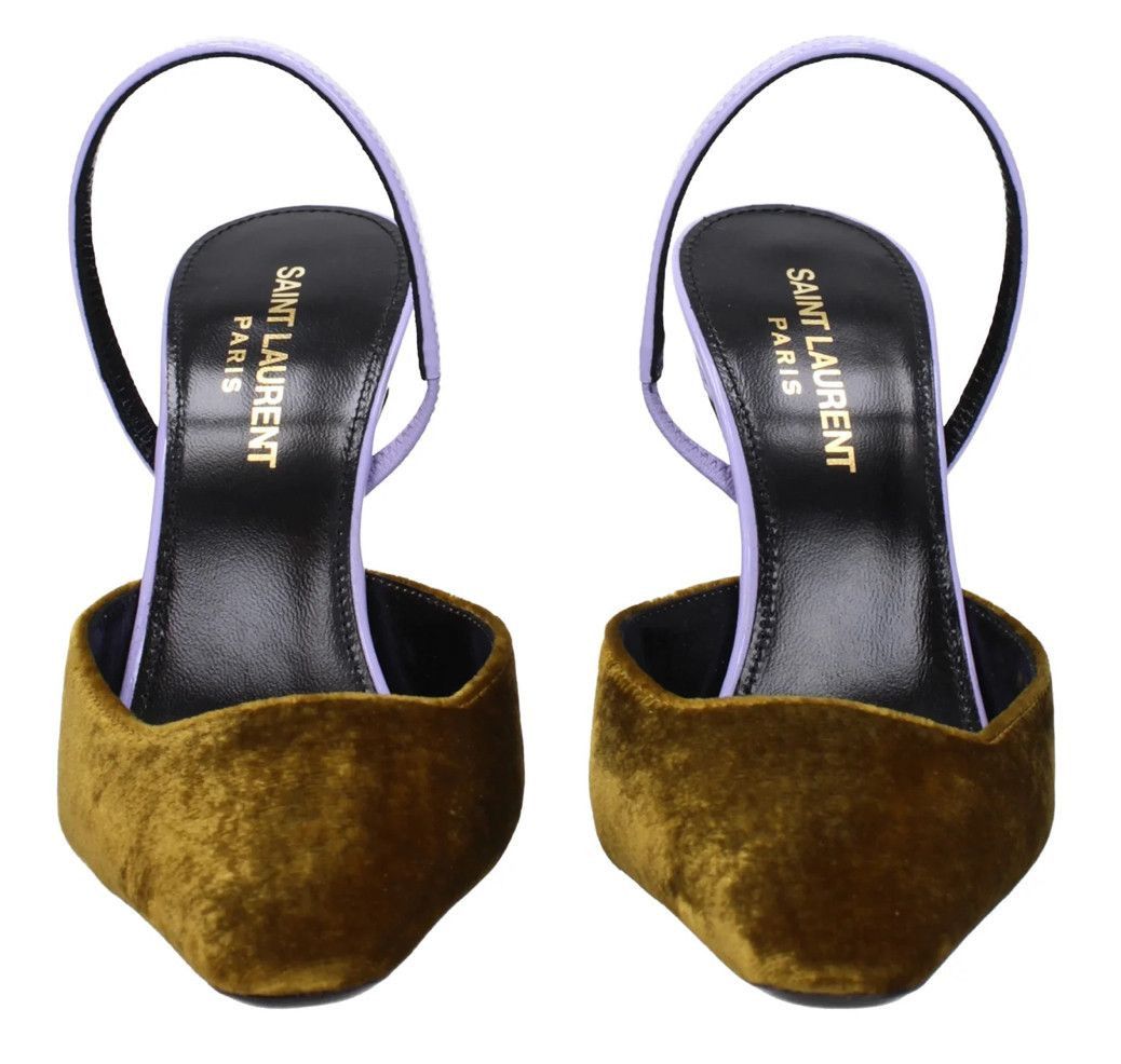 Saint Laurent Paris o1b1hav111224 Blade 105 Sc Vel P/v Mules Dark Golden & Lilac Size US 9 / IT 39 - 5 Thumbnail