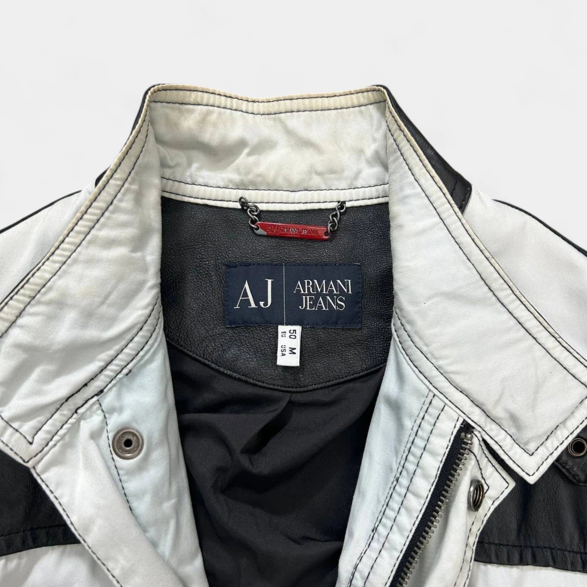 Armani Armani Jeans 2000's Black and White Leather Jacket Size US M / EU 48-50 / 2 - 5 Thumbnail
