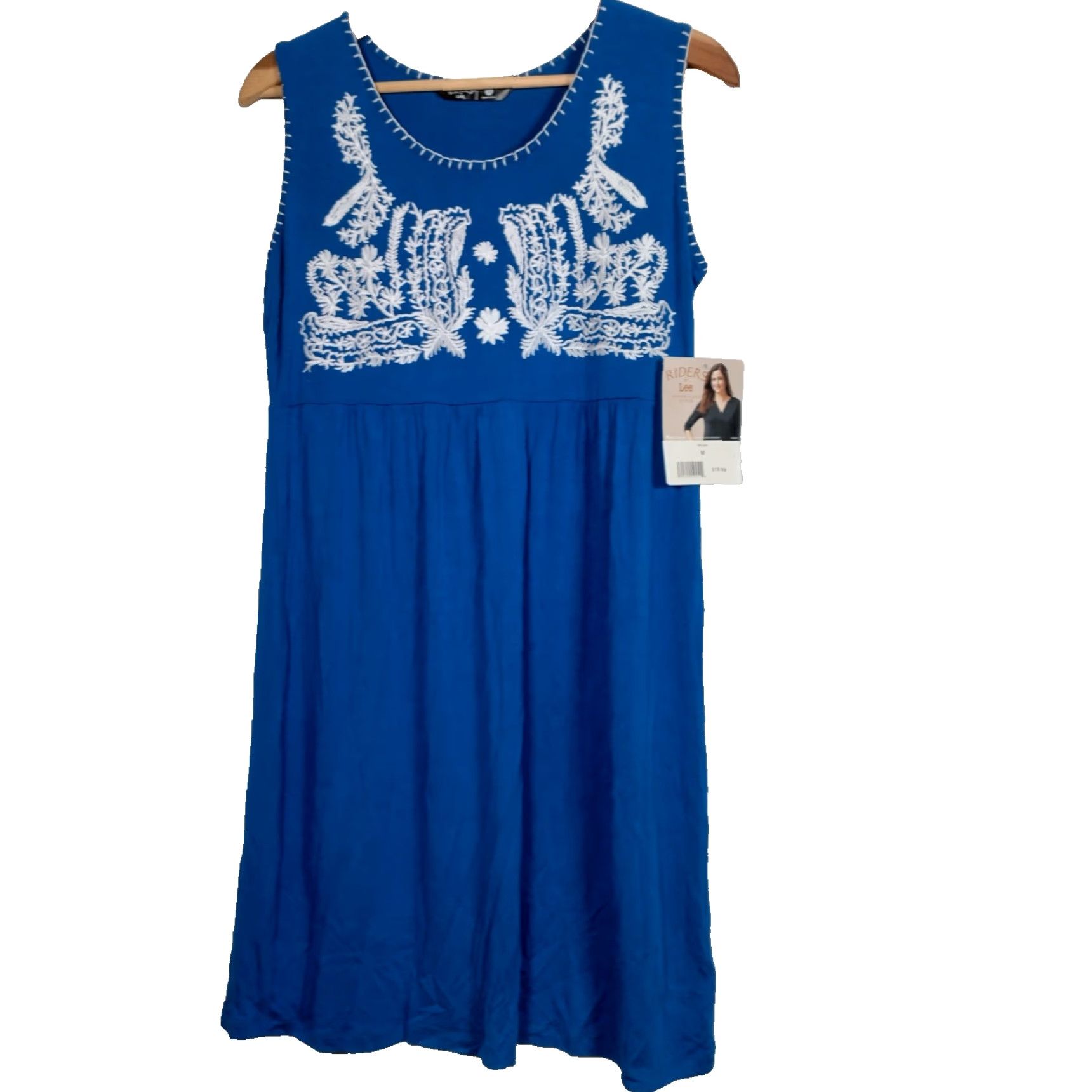 Vintage VINTAGE Riders by Lee Dress M Sleeveless Royal Blue Embroidered Floral Knit Boho Hippie Casual Sundress Womens Gene Size M / US 6-8 / IT 42-44 - 2 Thumbnail