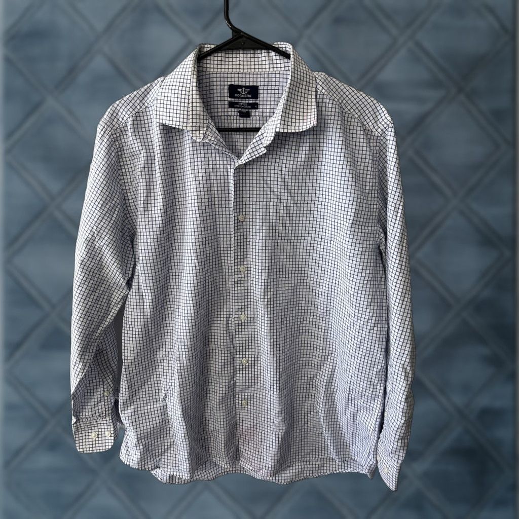 Dockers Dockers Shirt Mens Size L Fitted Long Sleeve Button Up White Plaid Cotton Blend Knit Casual Size US L / EU 52-54 / 3 - 1 Thumbnail
