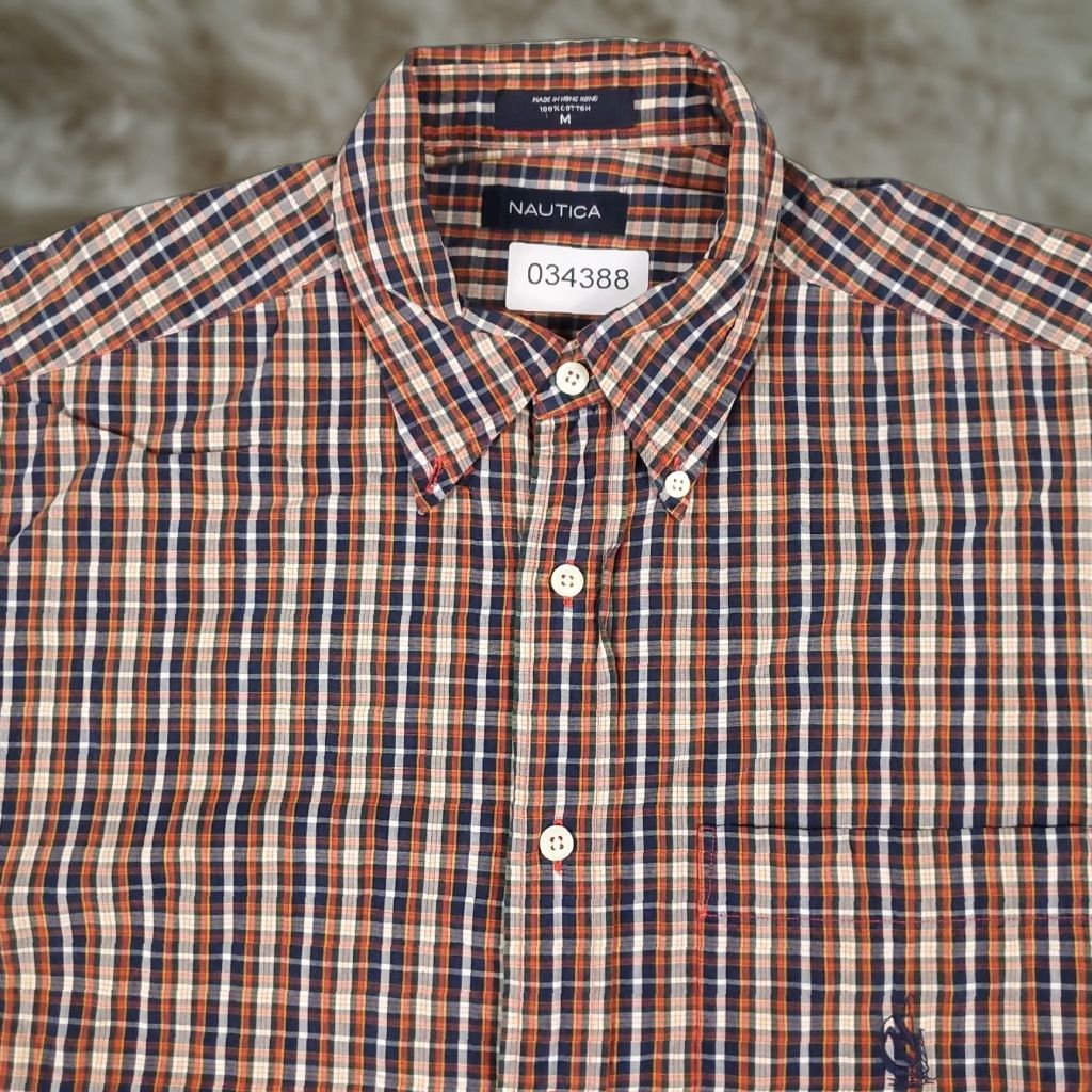 Nautica Nautica Shirt Mens Size M Blue Orange Plaid Short Sleeve Button-Up Casual Button-Down Collar Navy Multi Colorful Classic Modern Preppy Size US M / EU 48-50 / 2 - 1 Thumbnail