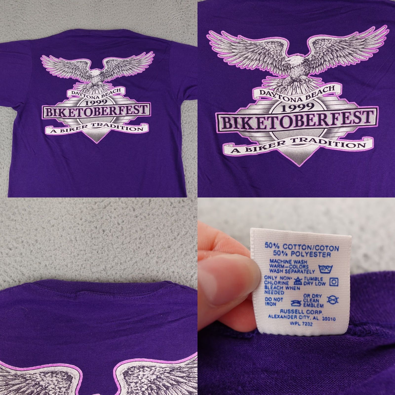 Jerzees VINTAGE Biketoberfest Shirt Mens Large Purple 1999 Daytona Beach Single Stitch Size US L / EU 52-54 / 3 - 8 Thumbnail