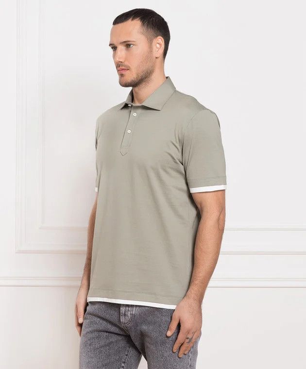 image of Brunello Cucinelli O1W1Db10524 Polo T-Shirt In Khaki, Men's (Size XL)