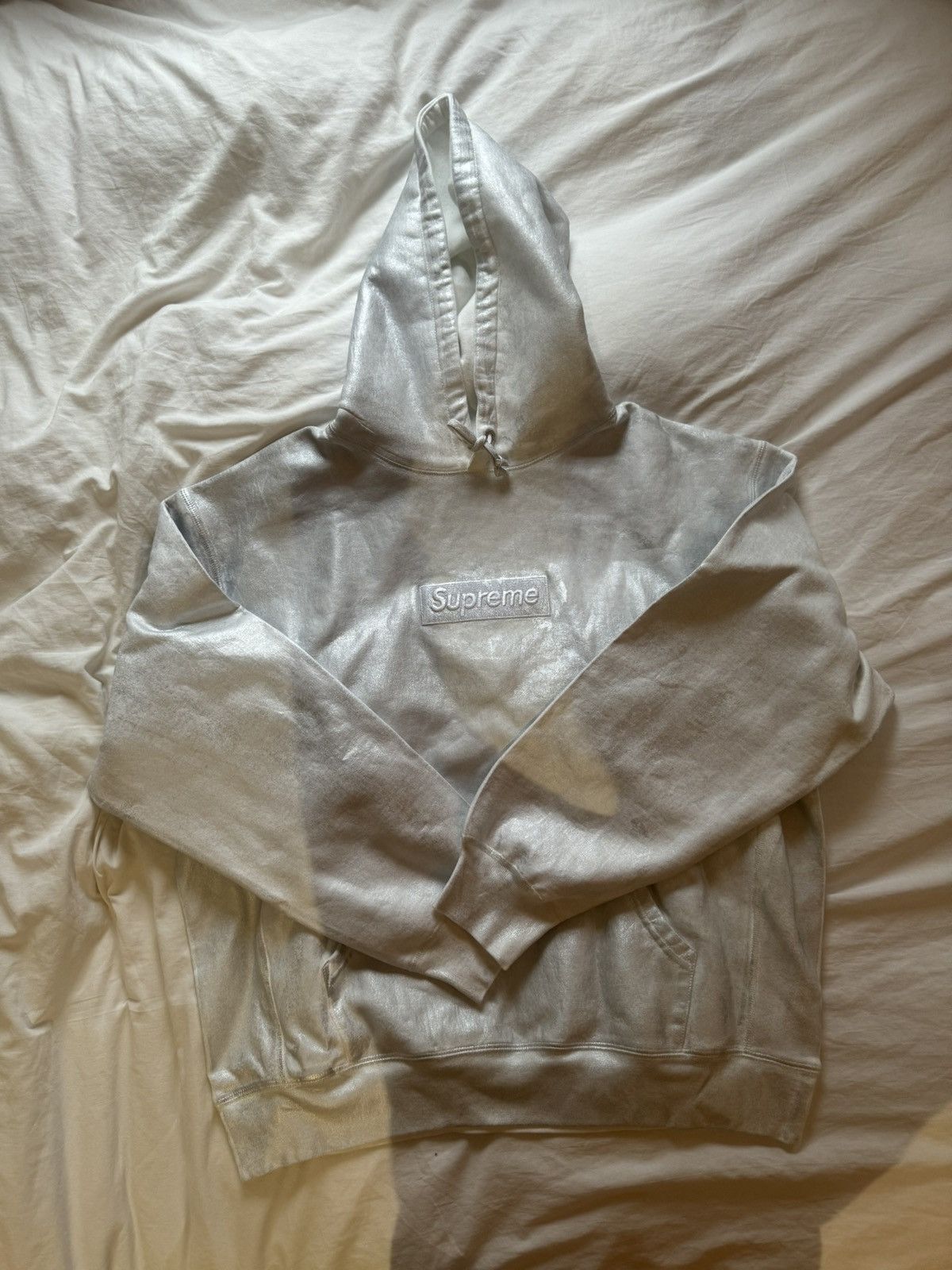 image of Maison Margiela x Supreme Madison Margiela White Foil Box Logo Hoodie, Men's (Size Medium)