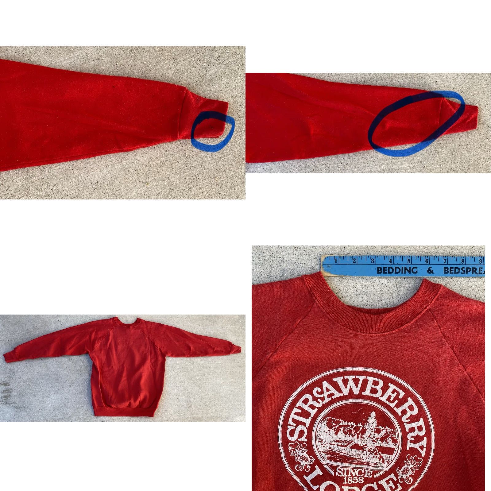 Fruit Of The Loom VINTAGE Fruit of the Loom Raglan Sweatshirt Graphic Print Red Strawberry Lodge Since 1858 L Men Shirt pullover Size US L / EU 52-54 / 3 - 10 Thumbnail