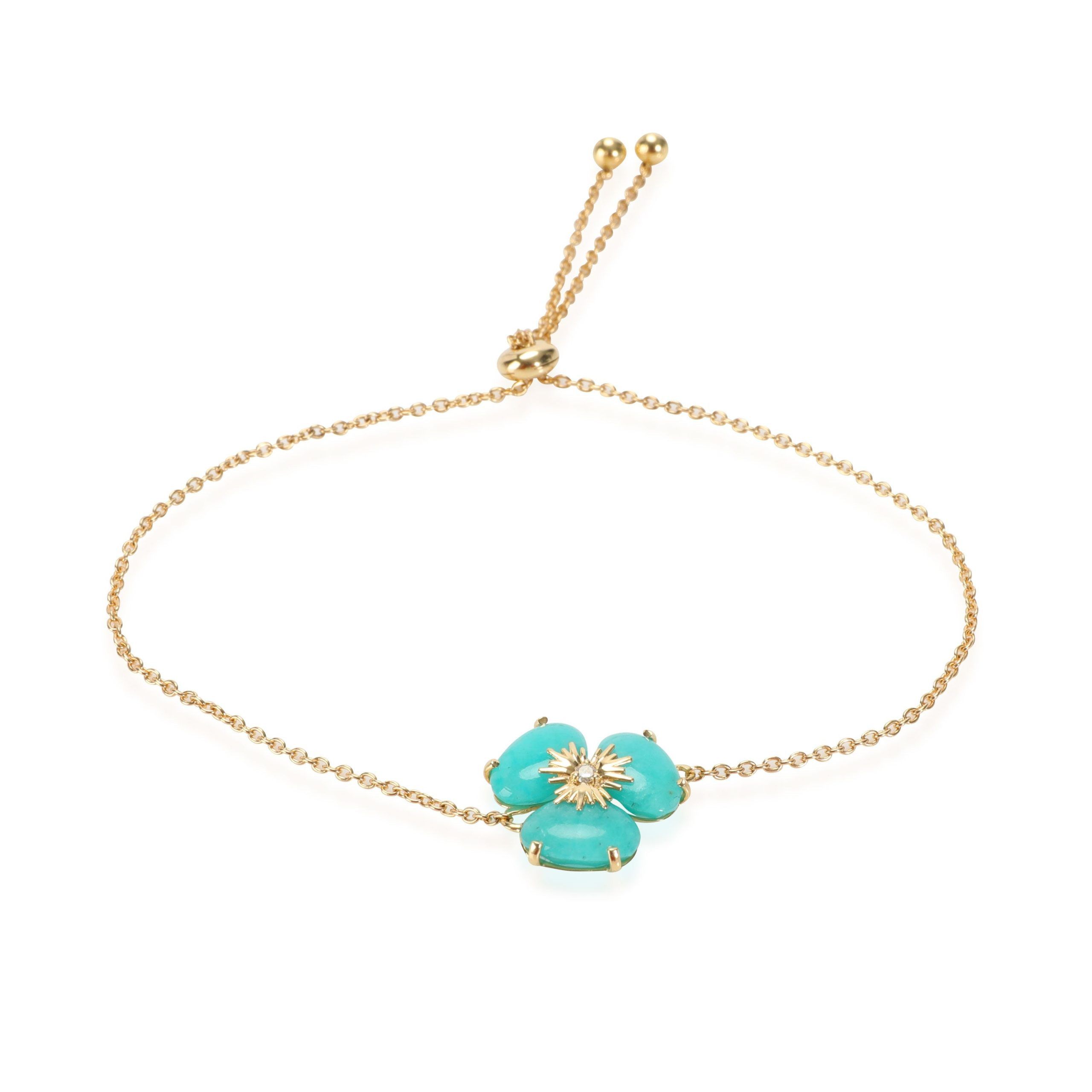 image of Tiffany Co Amazonite Diamond Flower Bolo Bracelet In 18K Yellow Gold 0.02 Ctw, Women's