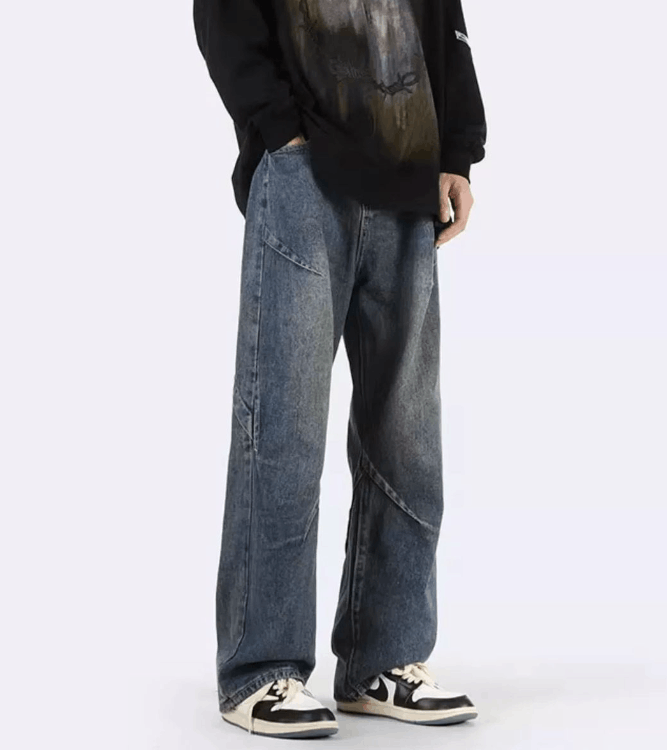 Japanese Brand × Jean Men's washed distressed wide-leg loose stitching jeans Size US 32 / EU 48 - 4 Thumbnail