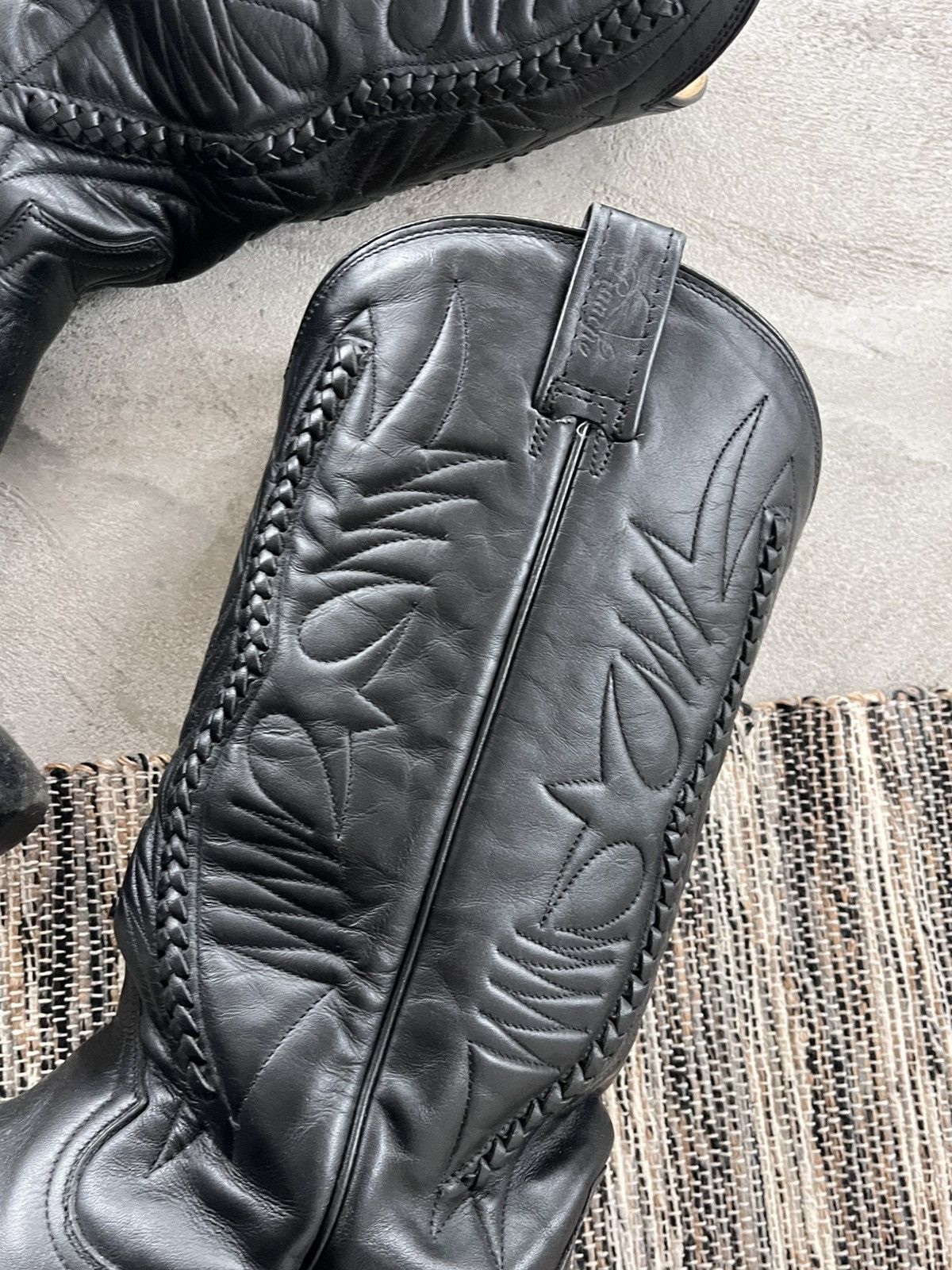 Cowboy Equipment Vintage Black Leather Cowboy High Boots Avantgarde Y2K Size US 11.5 / EU 44-45 - 6 Thumbnail